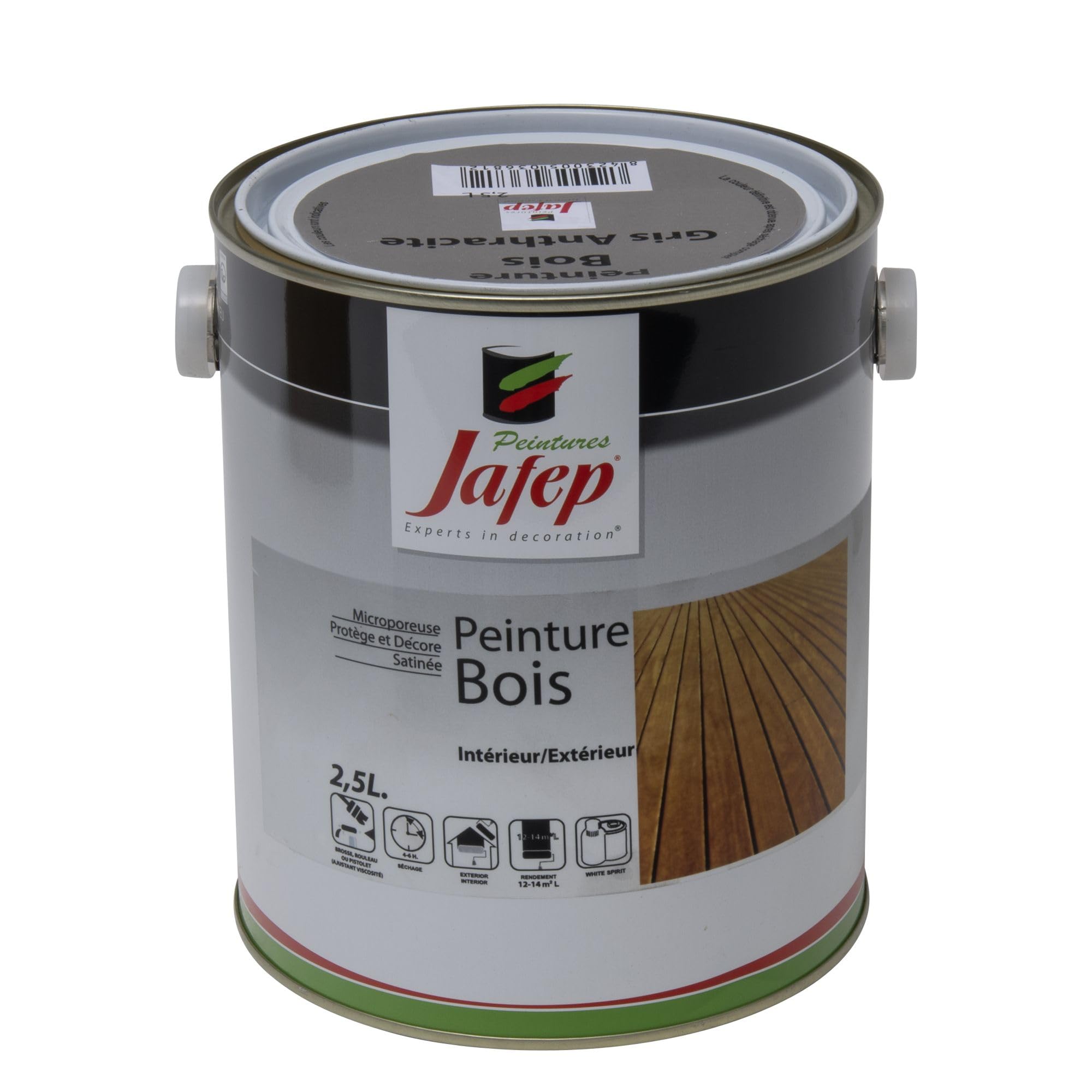Peinture bois gris anthracite Jafep 2,5 L pour rénovation extérieure et intérieure