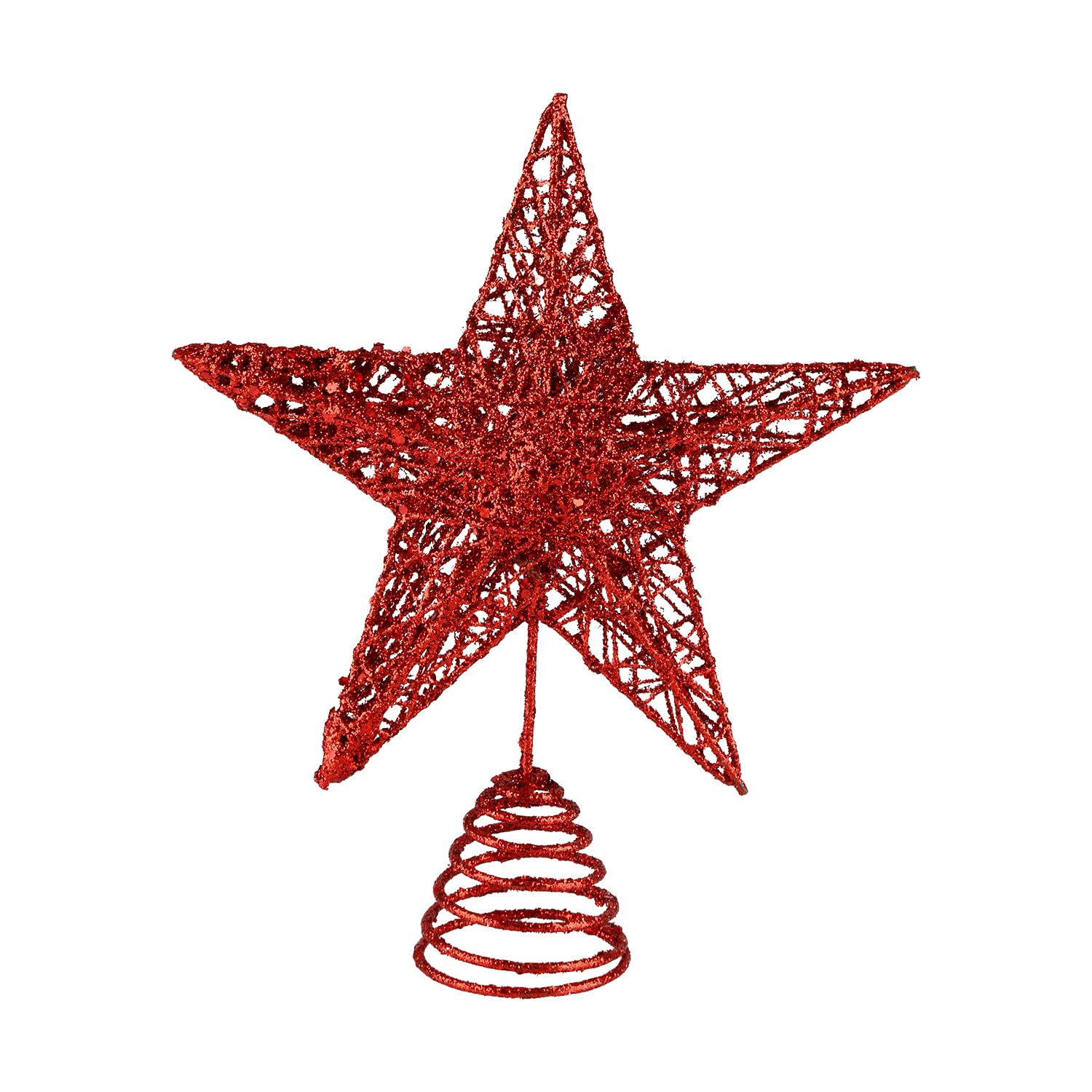 Tabanzhe Christma Tree Topper, Red Glitter Star,Shatterproof Metal Hollow Treetop Ornament for Xmas Tree, Christmas Trees Decorations and Party Decor