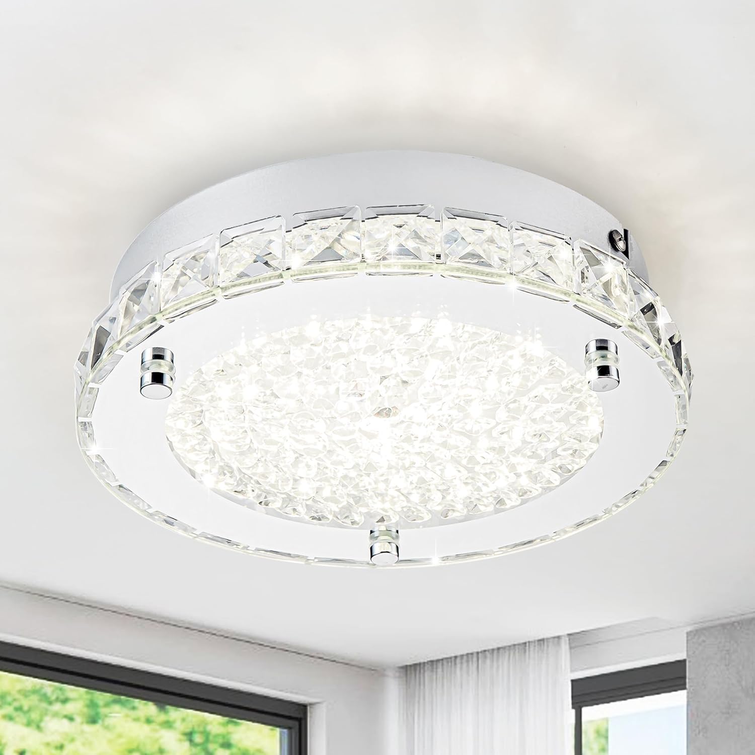 Flush Mount Ceiling Light Crystal Ceiling Mounted Light Hallway Light Fixtures LED 4000K Round Ceiling Light 8 Inch for Small Space, Bedroom, Foyer, Entryway, Bathoom, Kitchen 8 INCH 4000K
