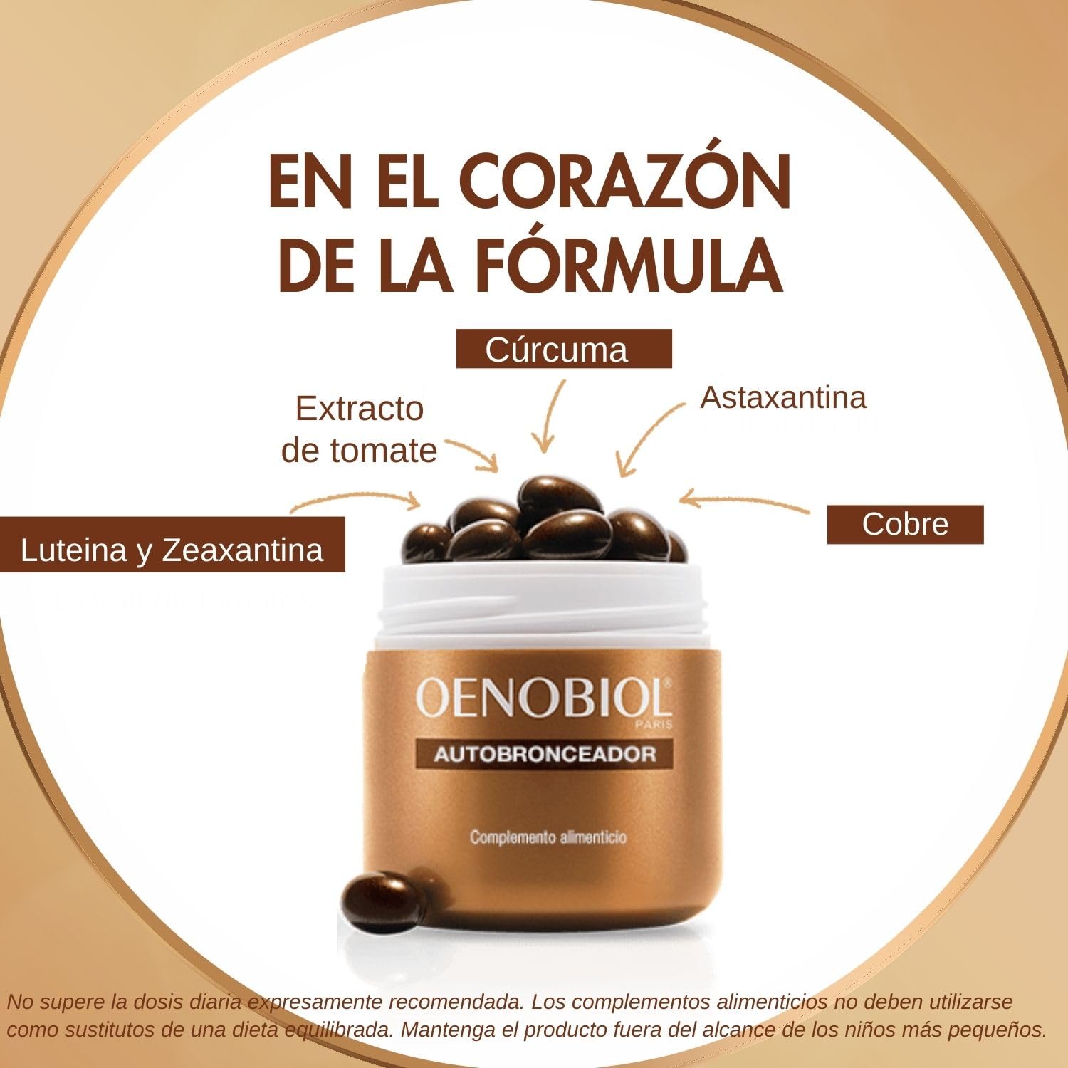 Oenobiol Autobronceador Triplo - Bronceador facial y corporal sin sol - Complemento alimenticio con cúrcuma, licopeno y luteína - 90 cápsulas