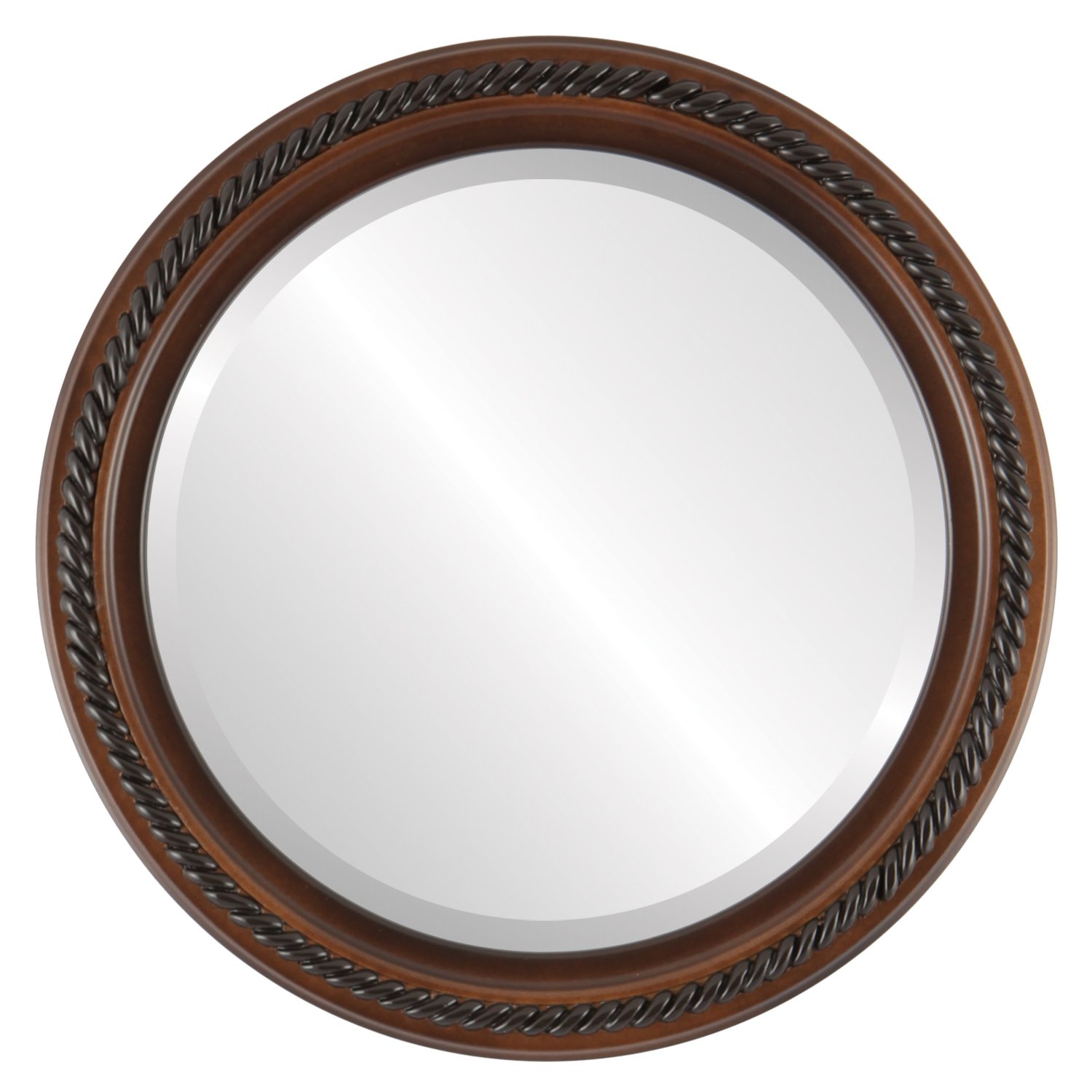 OVALCREST Round Beveled Wall Mirror for Home Decor - Santa Fe Style - Walnut - 20x20 Outside Dimensions