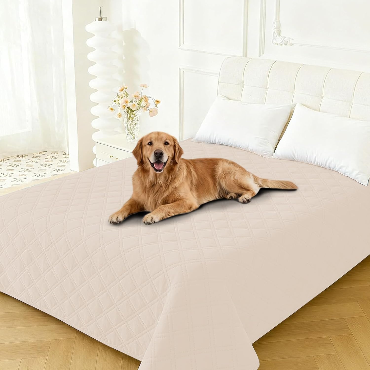 Waterproof Dog Bed Cover, Non-Slip Dog Blanket for Couch, Couch Covers for Dogs Washable, Pet Blanket for Furniture, Pet Bed Mat for Sofa, Car, Pet Supplies (82x120 Inch, Beige)