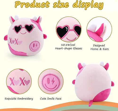 Miniatura 9 de Juguetes de peluche de vaca de vaca de disco de vaquera rosa, juguetes de peluche de vaca de peluche, suministros para fiesta de cumpleaños,