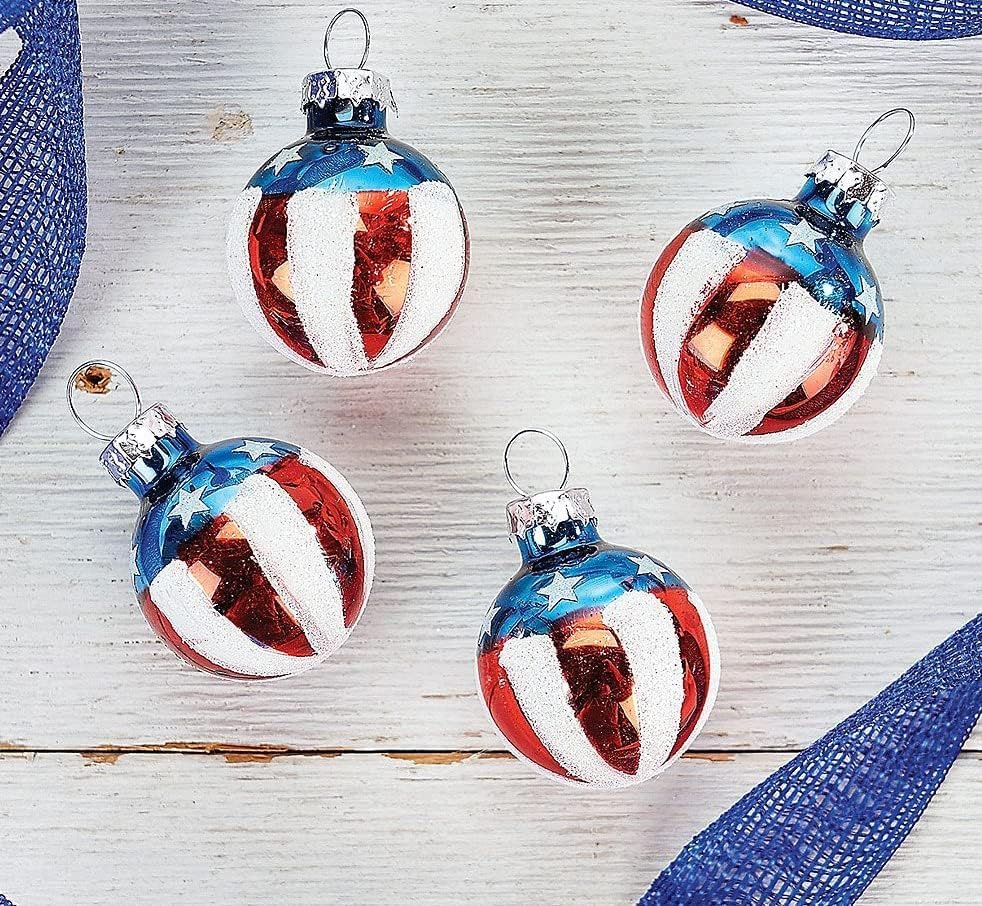 Miniatura 2 de Lillian Vernon Americana - Adornos patrióticos de vidrio soplado  Decoración de árbol colgante hecha a mano, decoración redonda americana para