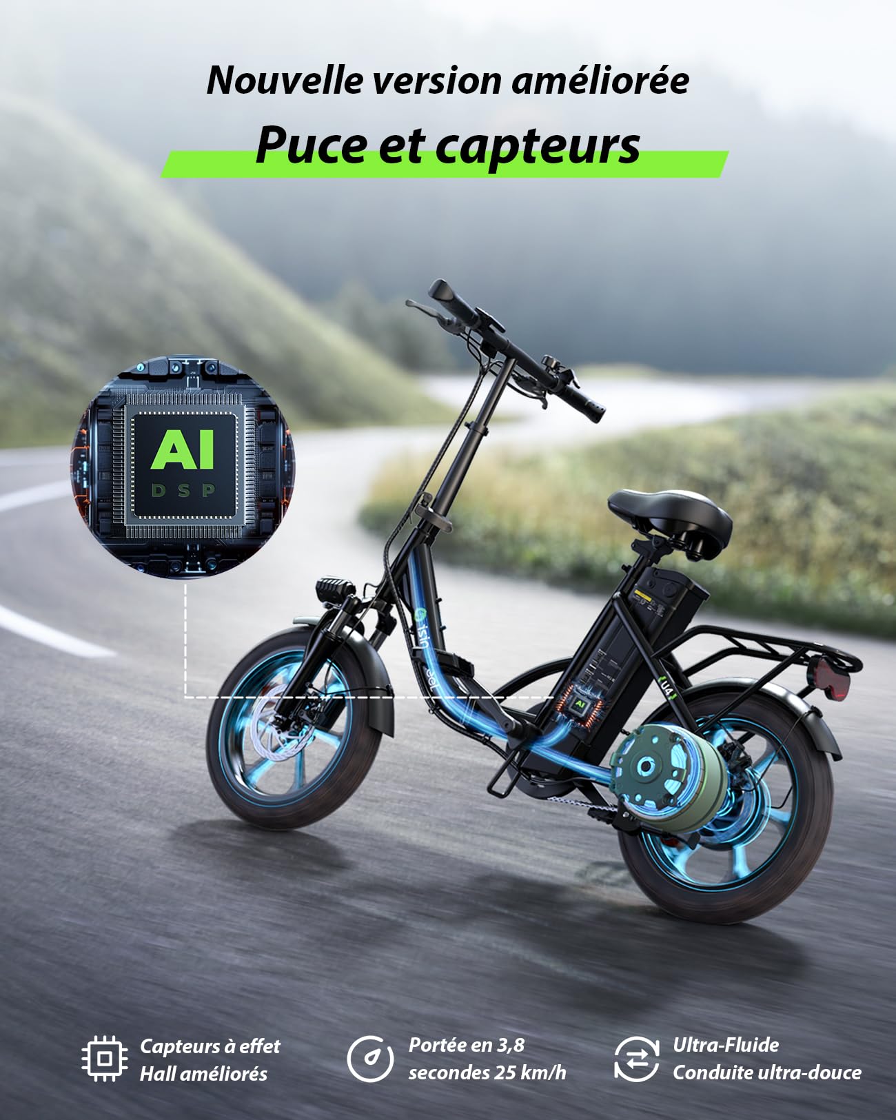 Vélo Électrique Pliable Adulte| Batterie Amovible 36V 10.4Ah | Charge Rapide 4-5H | Autonomie 56-60KM | Moteur 250W Réglementé | Freins à Disque Suspension Avant | VAE Urbain Déplacement Quotidien