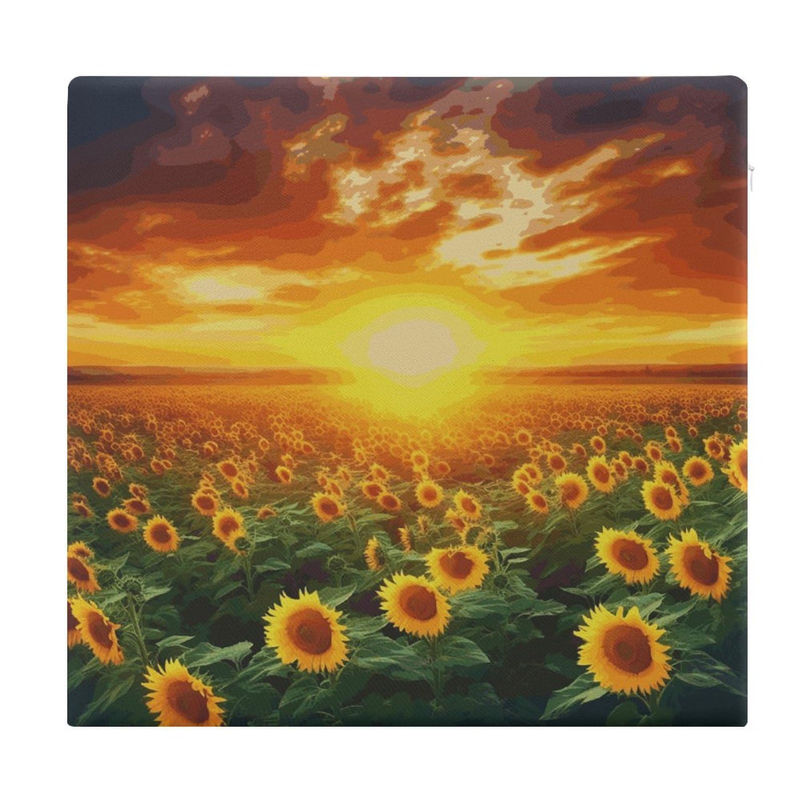 JTREHY Dreamlike Sunset of A Sunflower Field Square Seat Cushion Non-Skid Memory Foam Chair Pad Comfort Meditation Floor Pillow Breathable Square Seat Cushions with Zipper Removable Machine-Washable