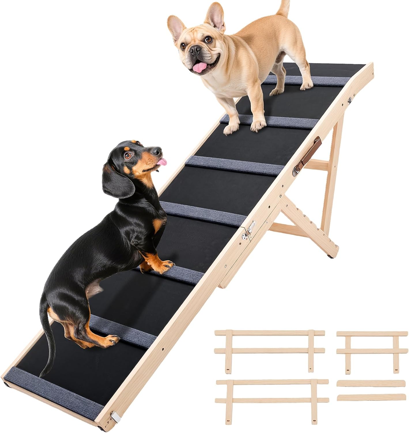 Dog Ramp for Bed – Adjustable 6-Level 24" to 30" Foldable Pet Ramp with Rubber Mat & Safety Side Rails, Ideal for Small, Medium, Large & Senior Dogs Up to 200 lbs 63"L x 17"W