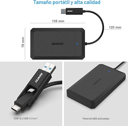 Vista 6 de BENFEI Caja de disco duro externo sin herramientas SATA a USB de 2.5 pulgadas, USB tipo C/tipo A a SATA, compatible con SSD de 2.5 pulgadas
