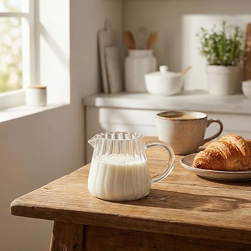 Miniatura 3 de Jarra pequeña de vidrio, jarra de leche de vidrio, jarra de crema de vidrio, recipiente para crema (1 unidad)