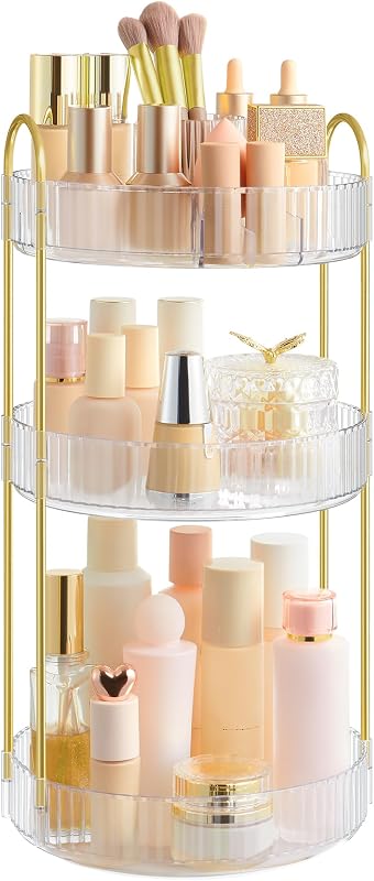 Organizador de maquiagem SONGMICS com 3 prateleiras, giratório, transparente e personalizável
