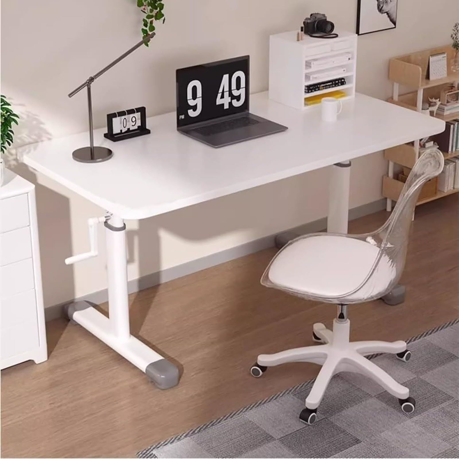 Scrivania da ufficio regolabile in altezza, scrivania da gioco con manovella manuale, tavolo ergonomico per apprendimento, telaio in acciaio antiscivolo, adatta per uffici domestici, salotti