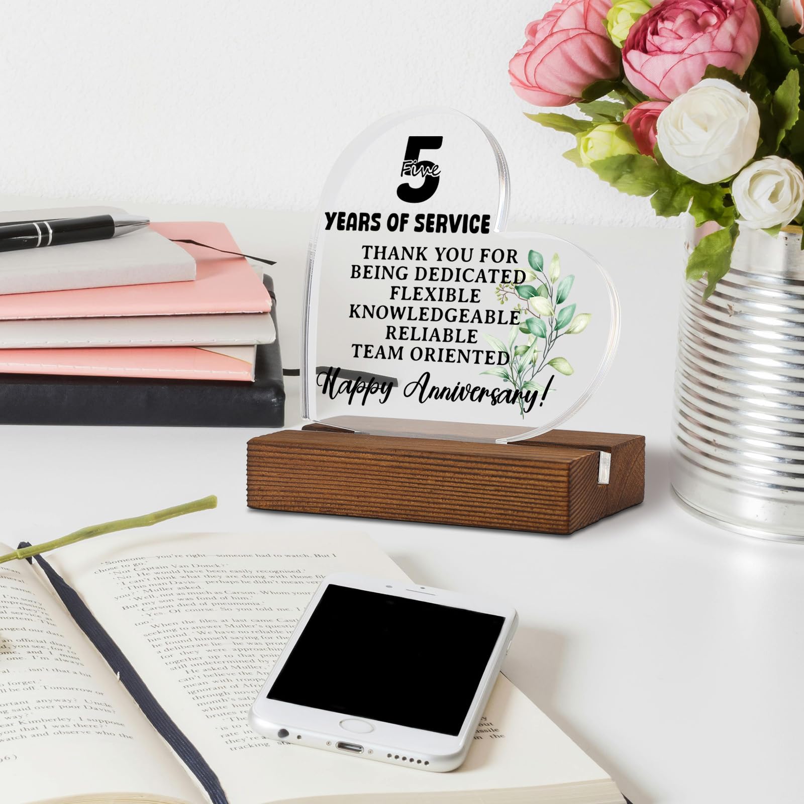 5 Year Workiversary gifts, Happy Work Anniversary Corporate Gifts, Employee Gifts, Recognition Gifts for Employees,Cute Cubicle Desk Accessories Acrylic Home Office Sign Plaque XA411