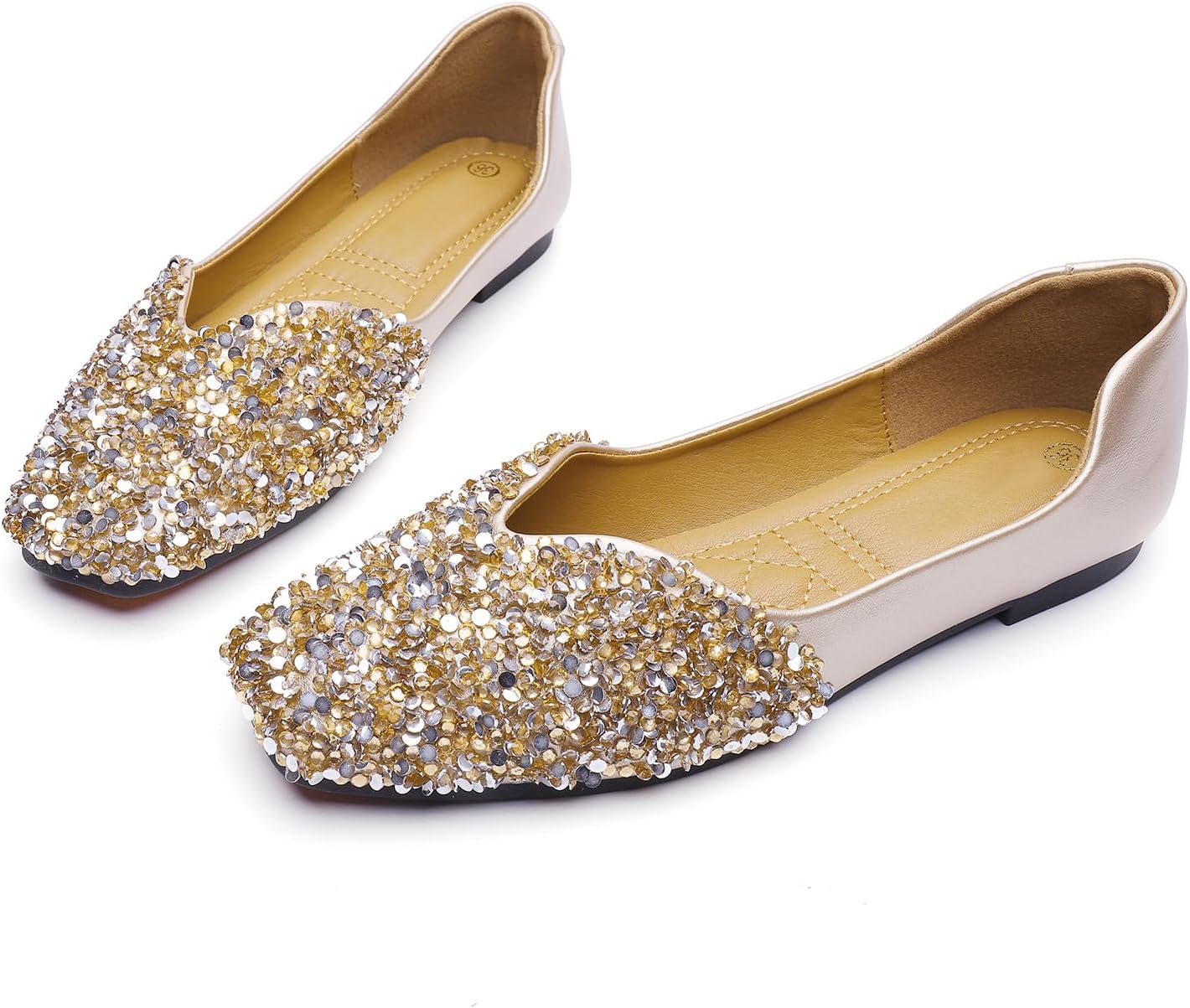 Flats Shoes Women Rhinestone Square Fashion Ballet Flats Wedding Flats for Women Comfortable Slip on Low Heel Dress Shoes - Image 3