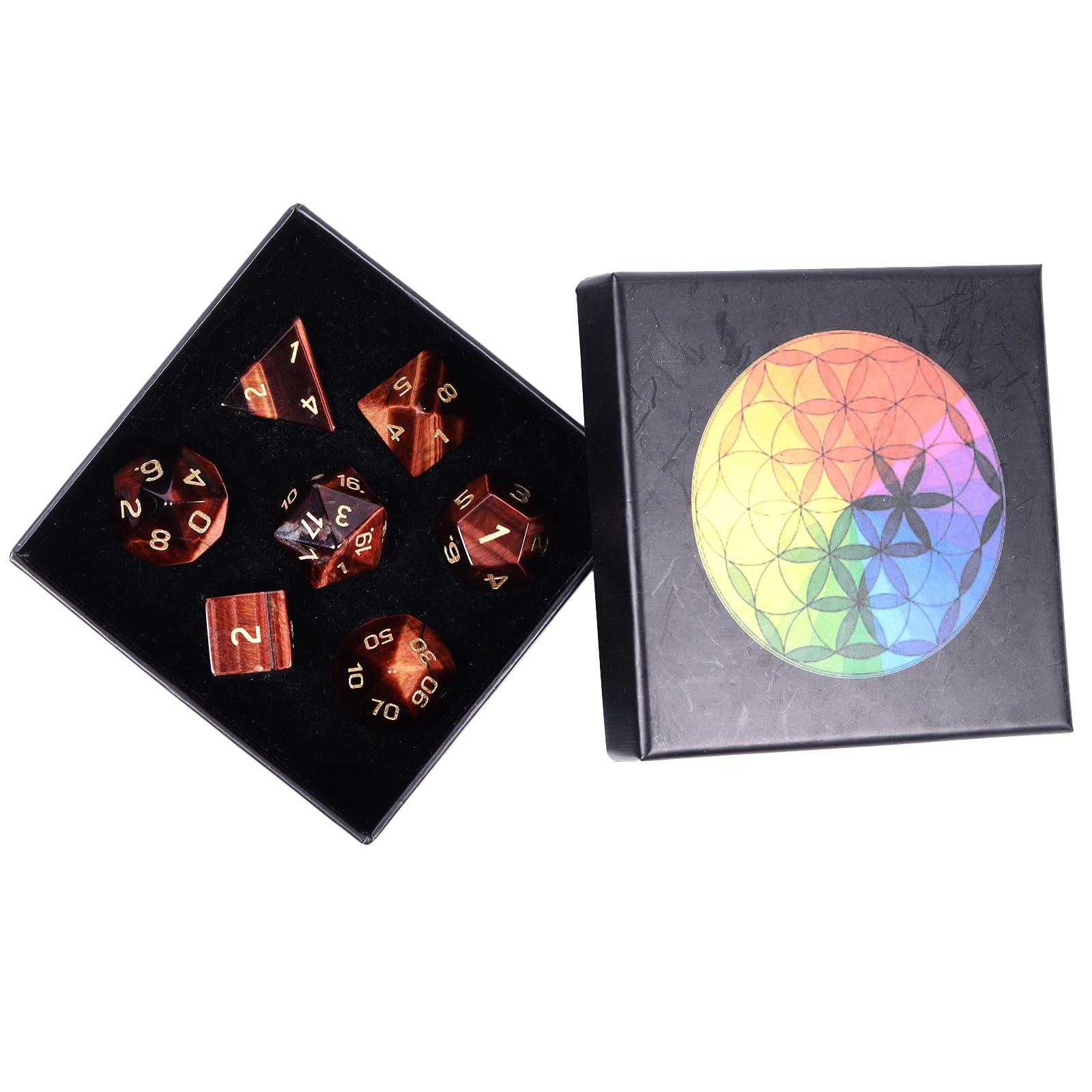 Nupuyai Red Tiger's Eye Stone Polyhedral Dice Set, 7 Pieces Healing Stones Set, Table Games for Dungeon and Dragons Dice DND RPG MTG Dice Game Gift — image 1
