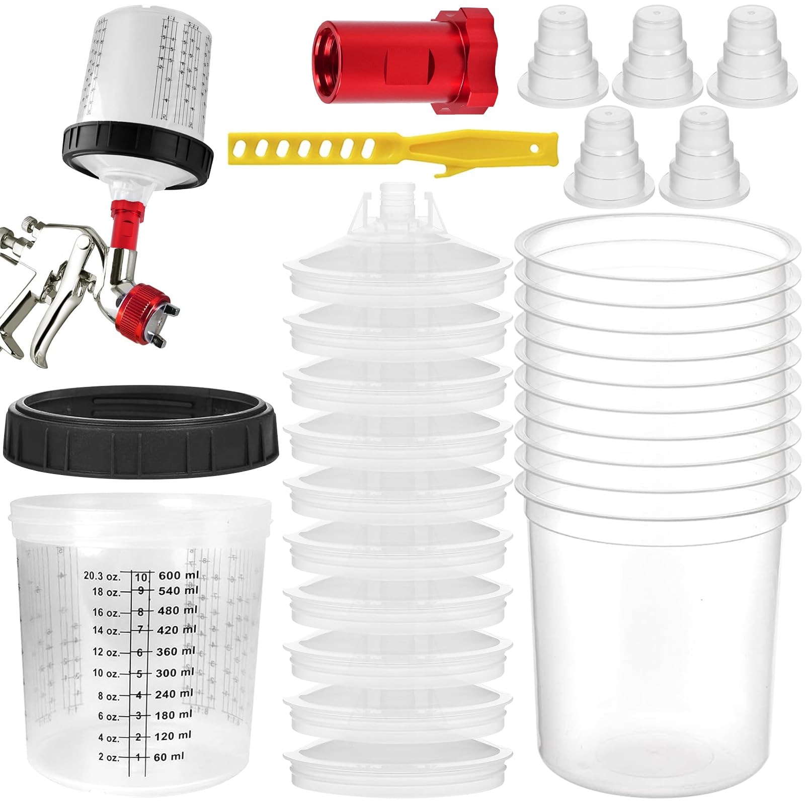 Lackmischbecher für HVLP Lackierpistole Spritzpistole Kit Einweg Farbmischbecher Lack 10 Stück 600ml Einweg Farbspritzpistolenbecher Mischbecher Hvlp