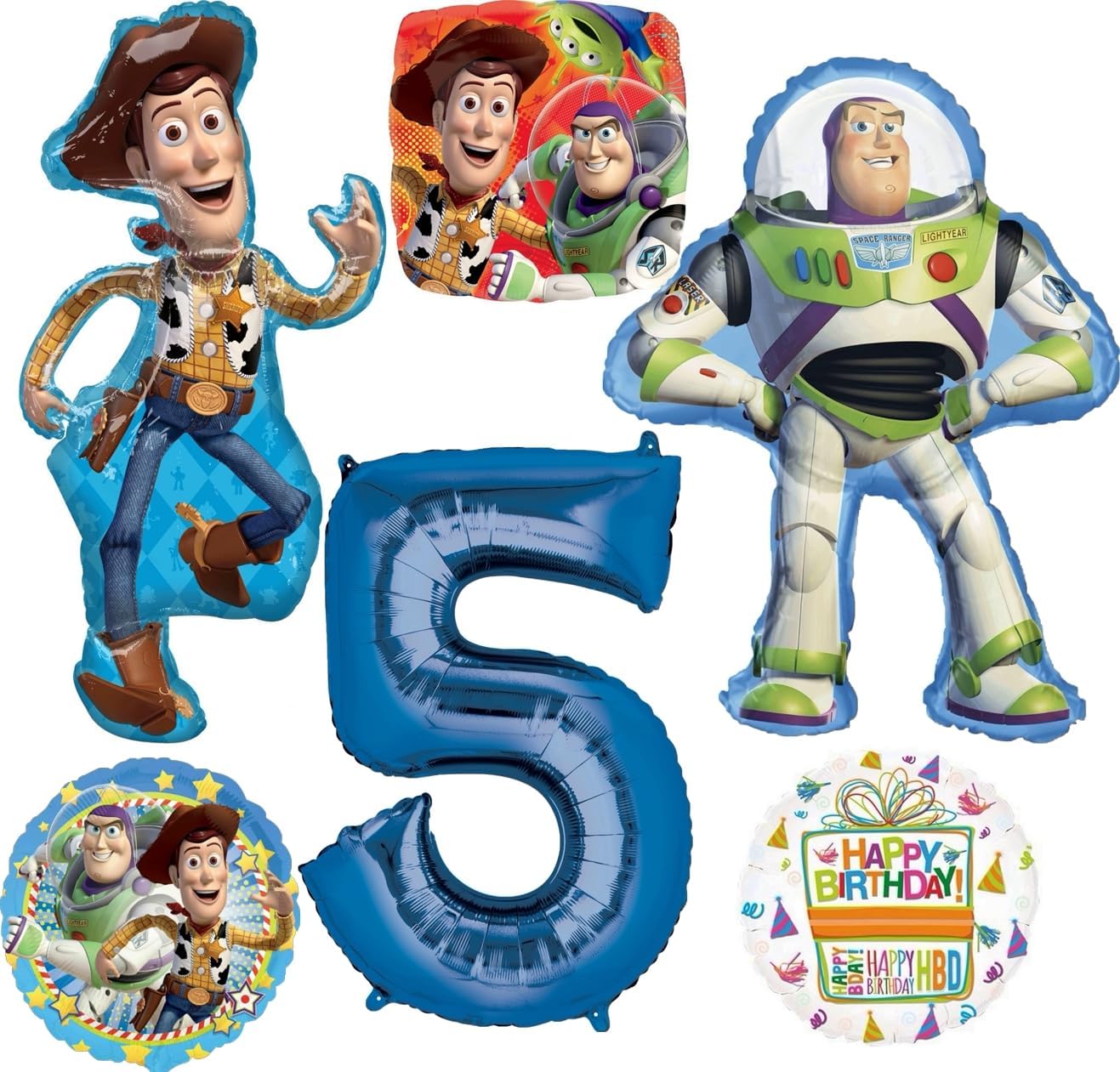 Anagram Woody and Buzz Lightyear's 5th Birthday Party Supplies Balloon Bouquet Decorations