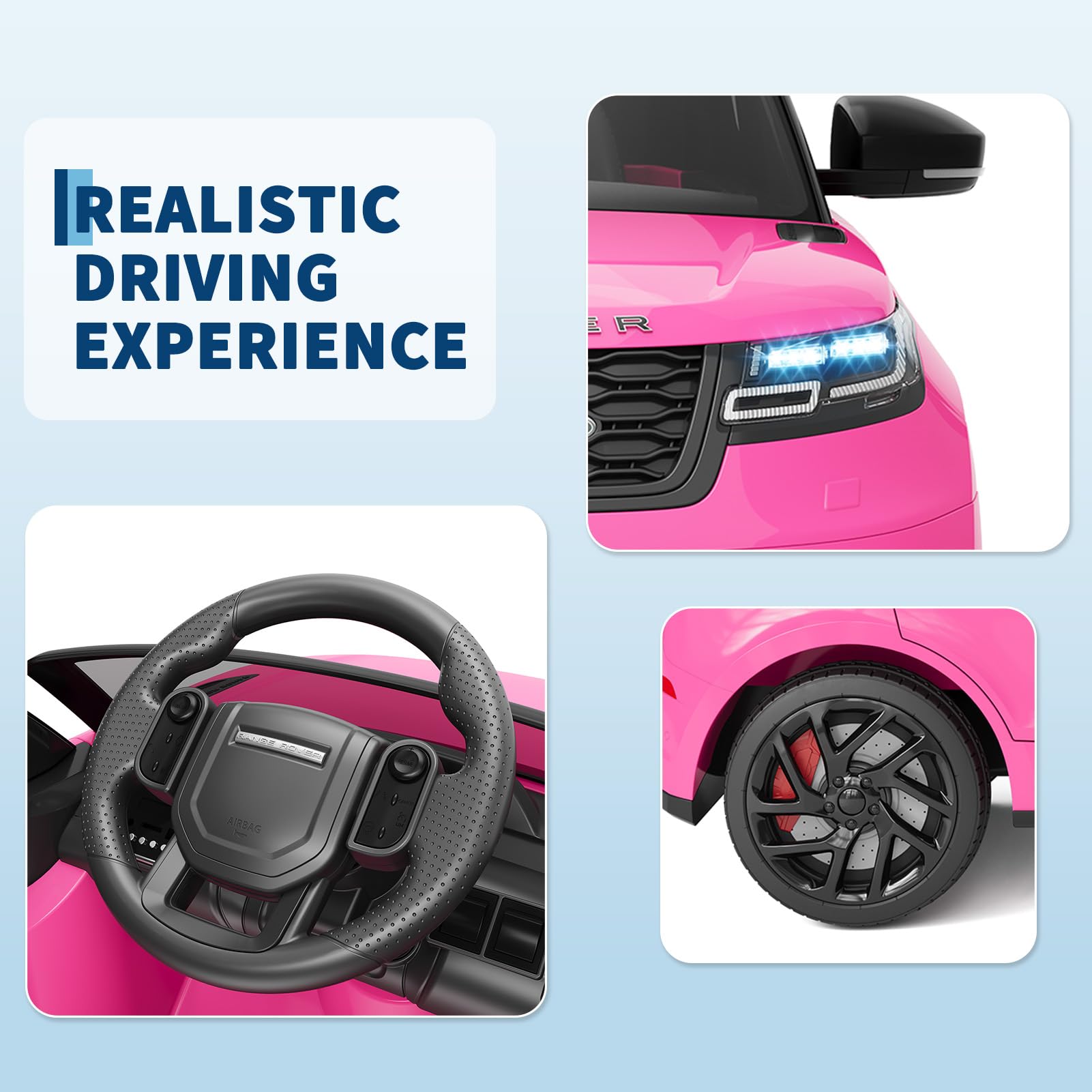 Garvee 12V Voiture Electrique Enfànt, Land Rover Licenciée avec Télécommande, Musique & MP3, Véhicule Électrique pour Enfants 3 an+(Rose)