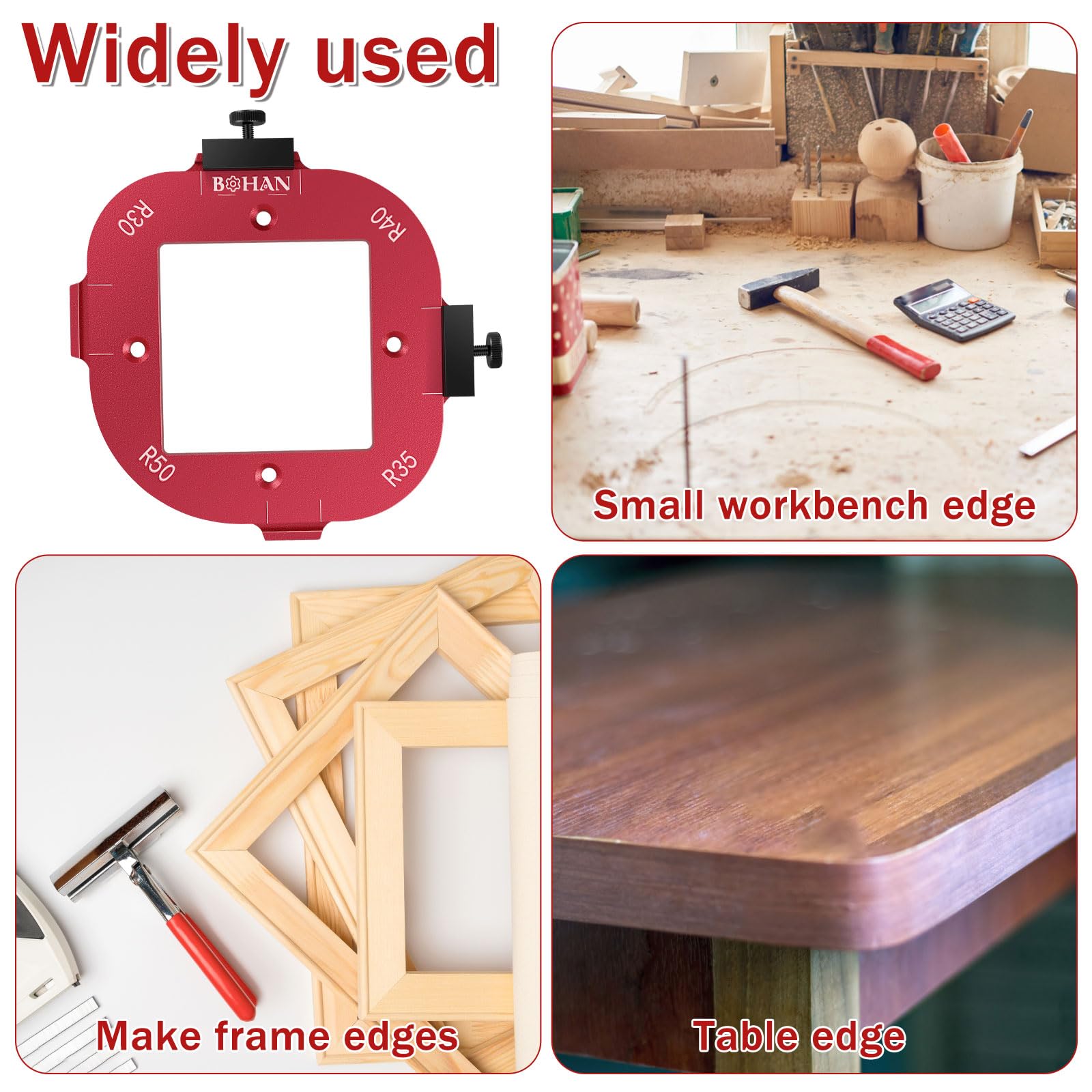 Stencil di fresatura a raggio d'angolo, in lega di alluminio, raggio Jig Router Templates R30 R35 R40 R50 Radius Jig Router Stencil Corner Radius Jig per lavorazione del legno (R30+R35+R40+R50)