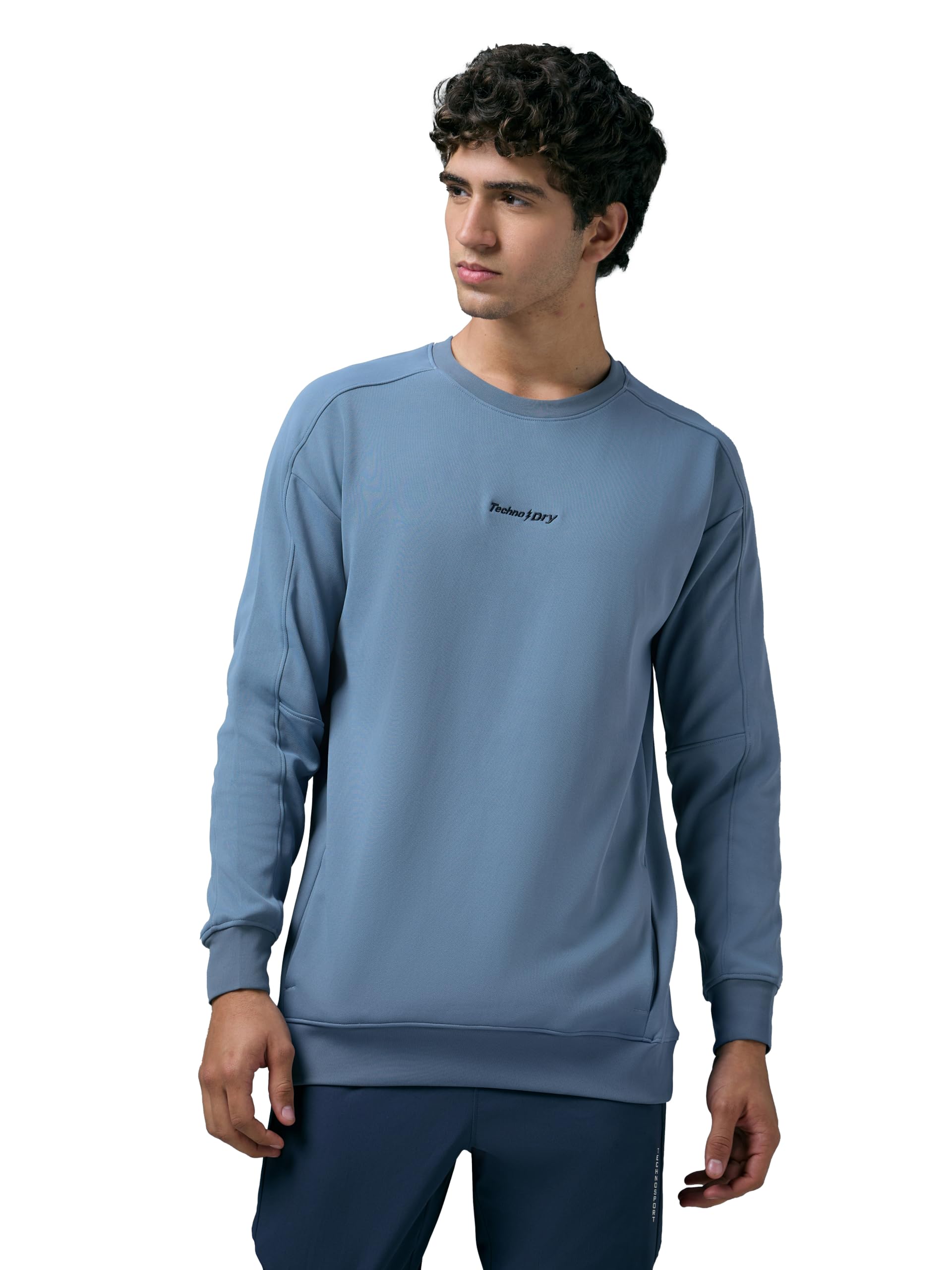 technosport Men's Regular Fit Polyester Crew Neck Solid Full Sleeve Sweatshirt with Elastoplus, Techno Dry-picture-23
