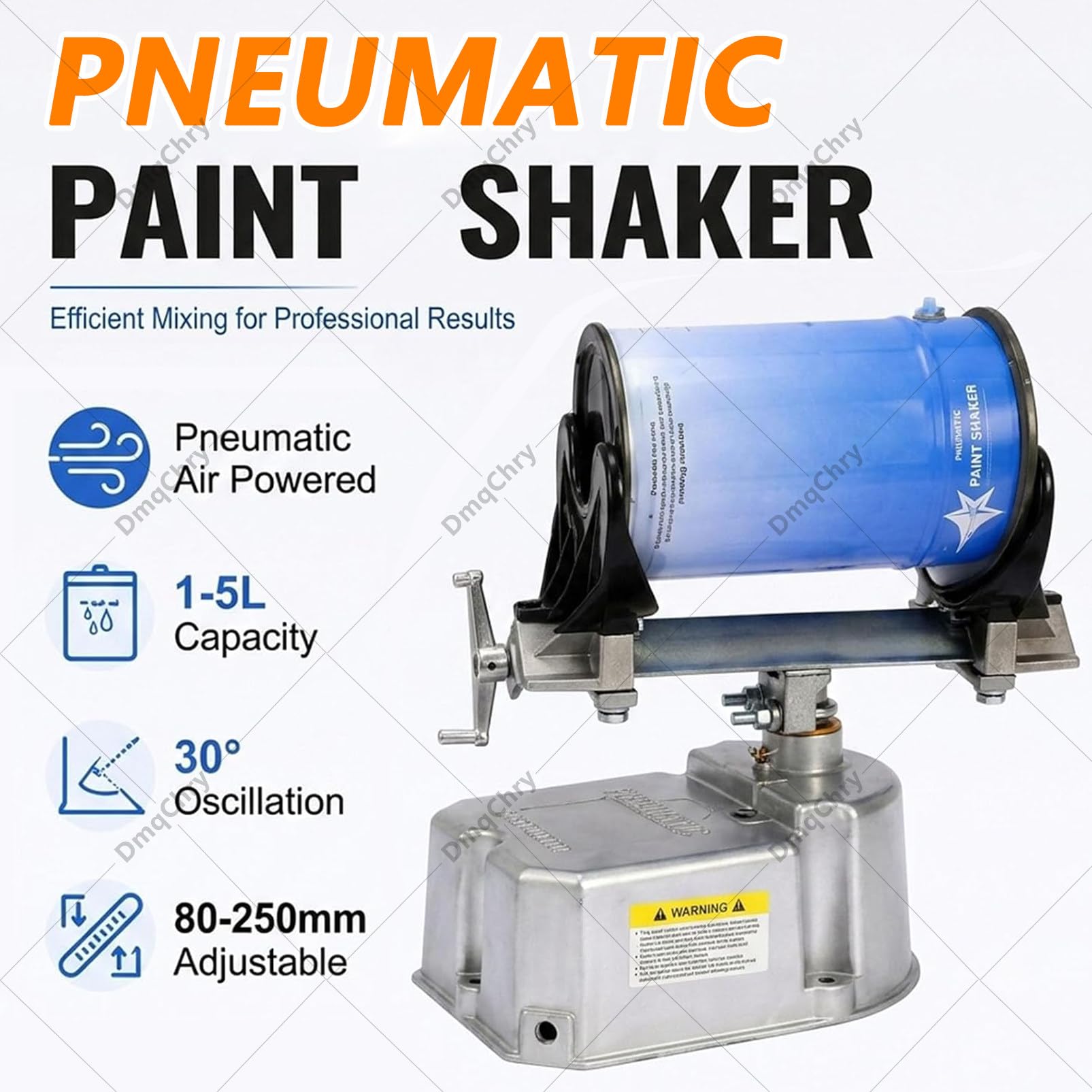 Agitador neumático de Pintura con Abrazadera Ajustable, Mezclador de Pintura accionado por Aire a 700 RPM para cubetas Redondas y cuadradas de 1 a 5 L, oscilación de 30° a Izquierda y Derecha