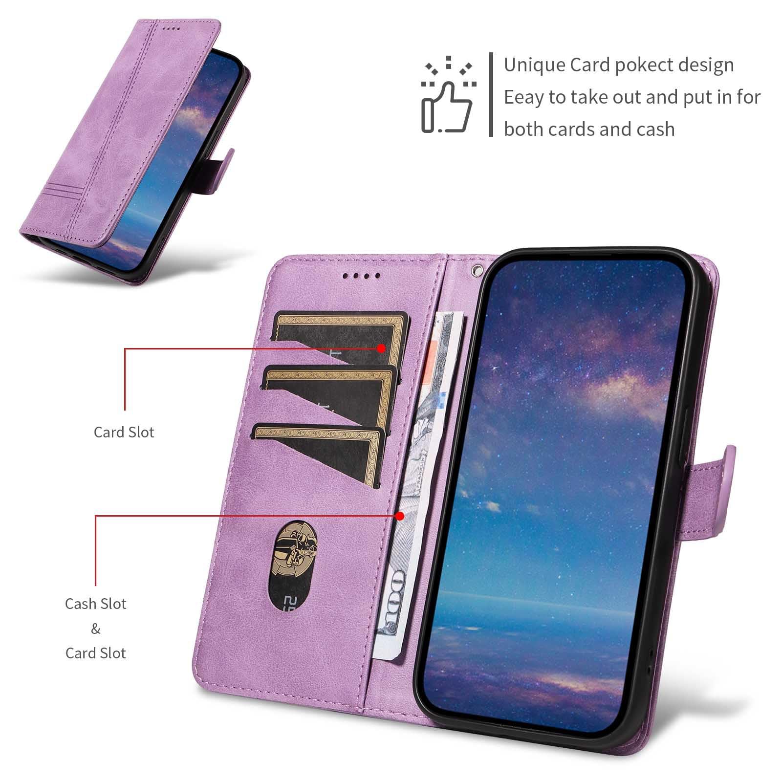 Etui z klapką do telefonu Samsung Galaxy S25 Ultra/S25 Plus/S25, skórzane etui portfelowe na telefon z stojakiem na karty, etui foliowe, odporne na wstrząsy, tworzywo TPU wewnątrz, fioletowe,