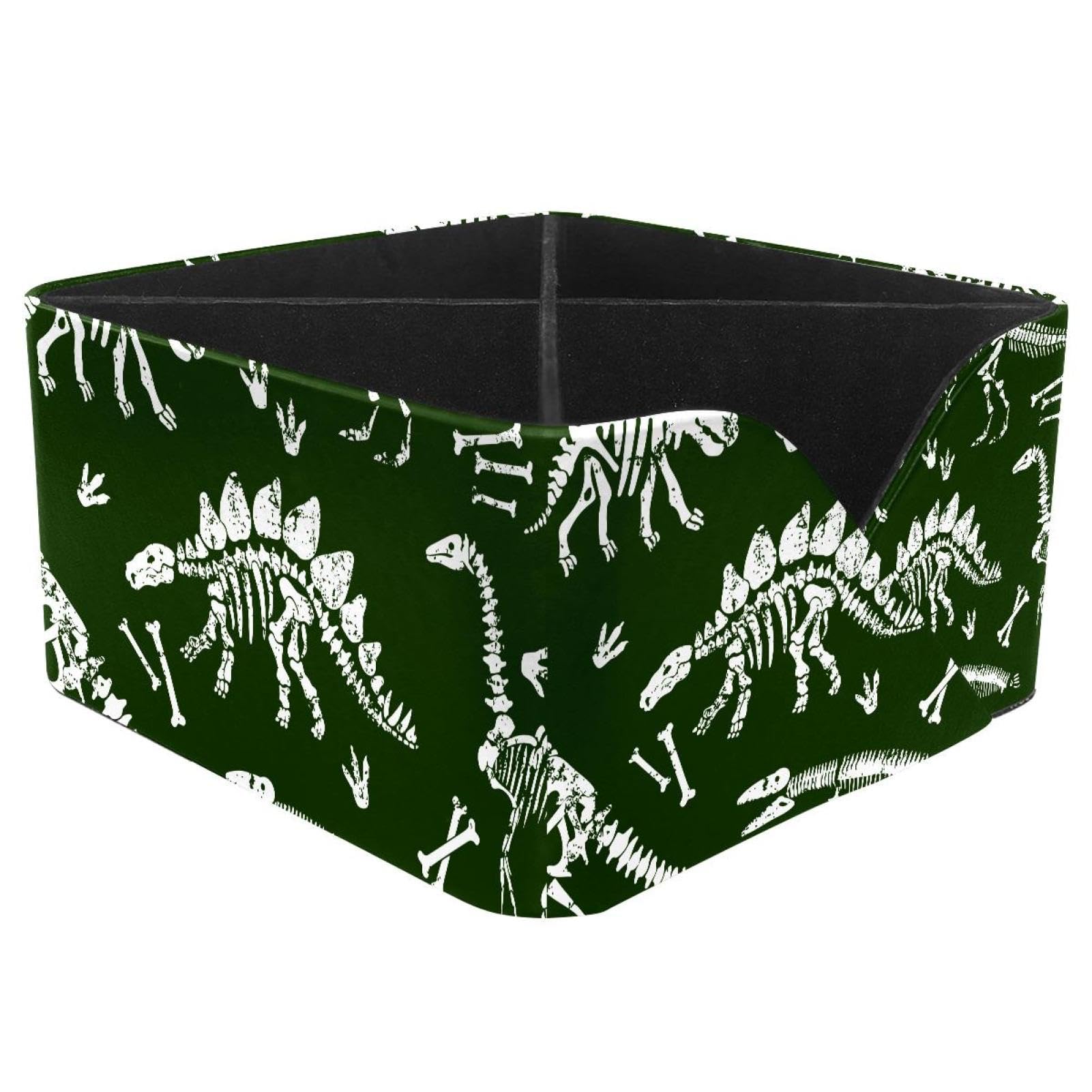 KengjuTesu Dinosaur Skeleton Dino Pattern Desktop Organizer Pen Holder, Rectangular Pencil Cup for Office, Study and Makeup Stations