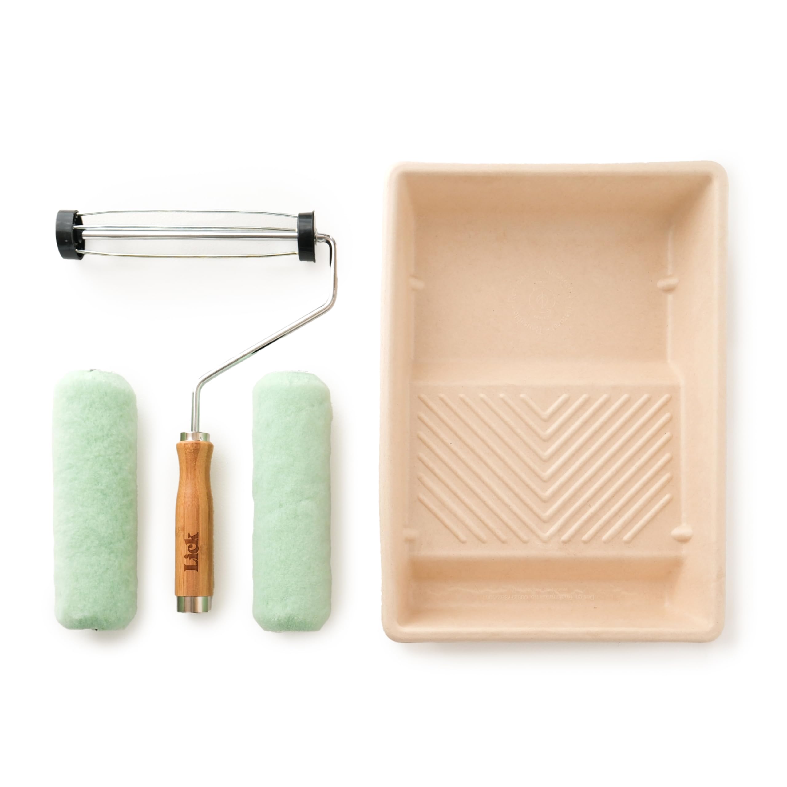 Lick Large 4 Item Painting Kit – Paint Tray and Paint Roller Set for Decorating, Painting Tools, Bamboo 9-inch Paint Roller, Sugar Cane Pulp Paint Tray, 2x Roller Sleeves, Decorating Tools Pack