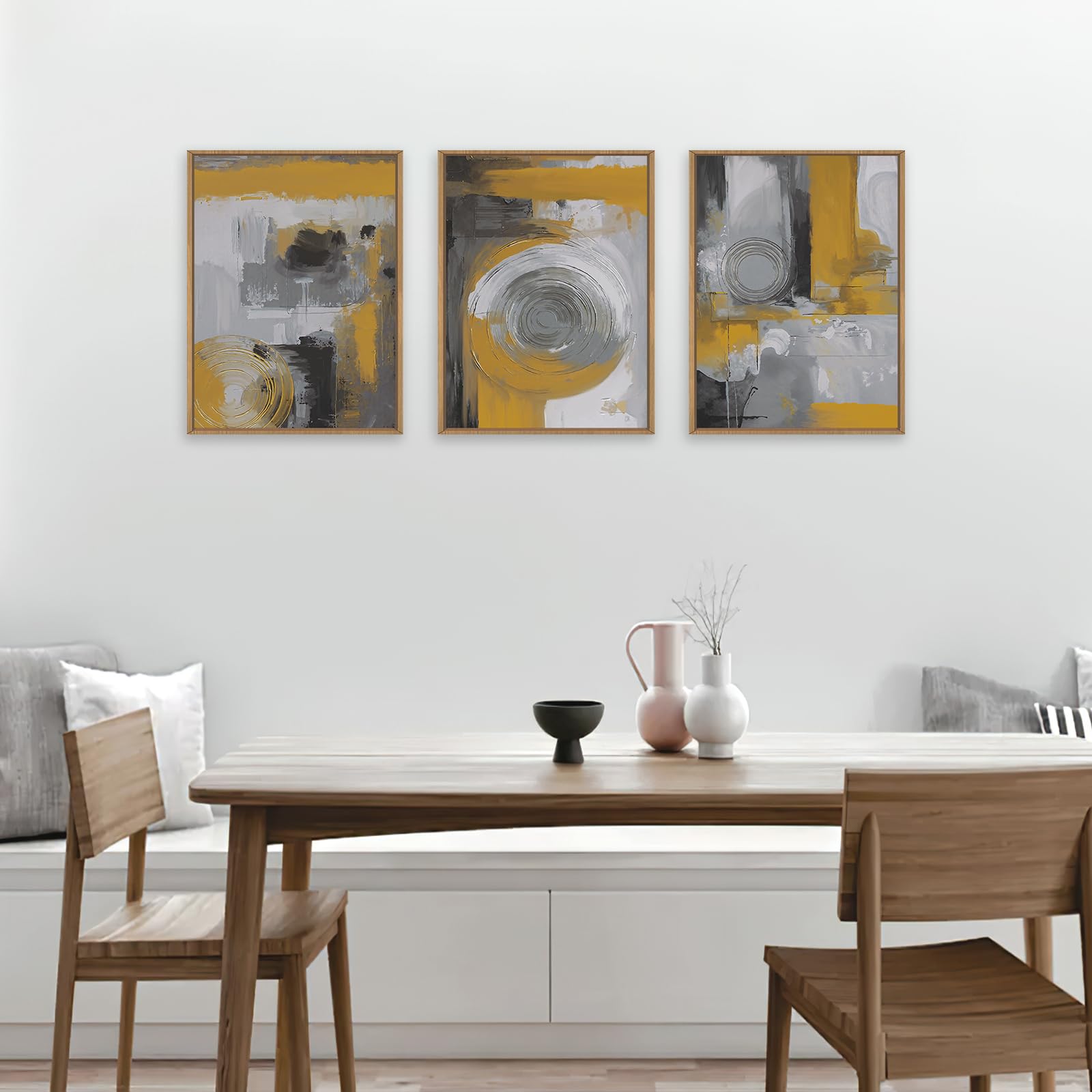 ANHUIB Orange Grey Abstract Canvas Wall Art Set of 3 Neutral Abstract Framed Canvas Wall Art Brush Stroke Modern Abstract Canvas Minimalist Graffiti Textured Artwork for Living Room Bedroom 30x40cm - Image 3