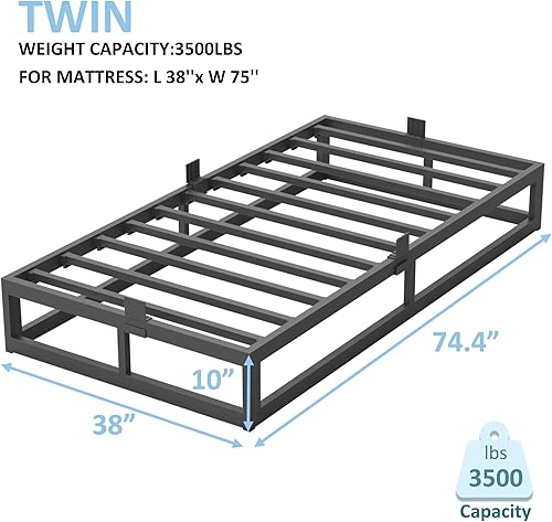 Miniatura 84 de Base de cama Queen de 10 pulgadas con soporte de listones de acero, plataforma de metal de perfil bajo, base de colchón de soporte de colchón, no