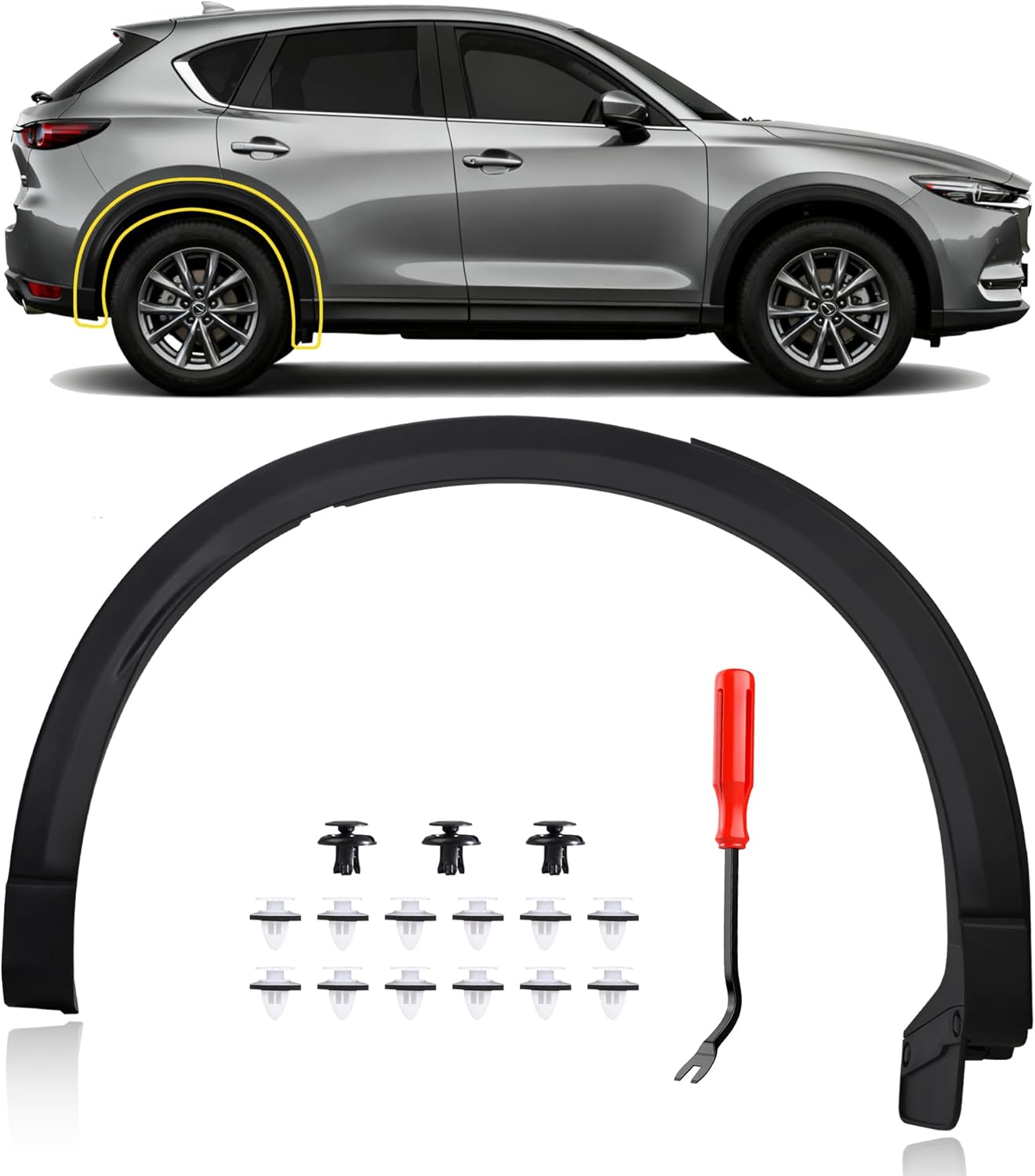 Passenger Side Rear Fender Trim for Mazda CX-5 2017 2018 2019 2020 2021, Mazda CX-5 Accessories, Textured Black Rear Right Side Wheel Arch Fender Flare Molding Trim For MA1790101 | KB7W51W60F8N