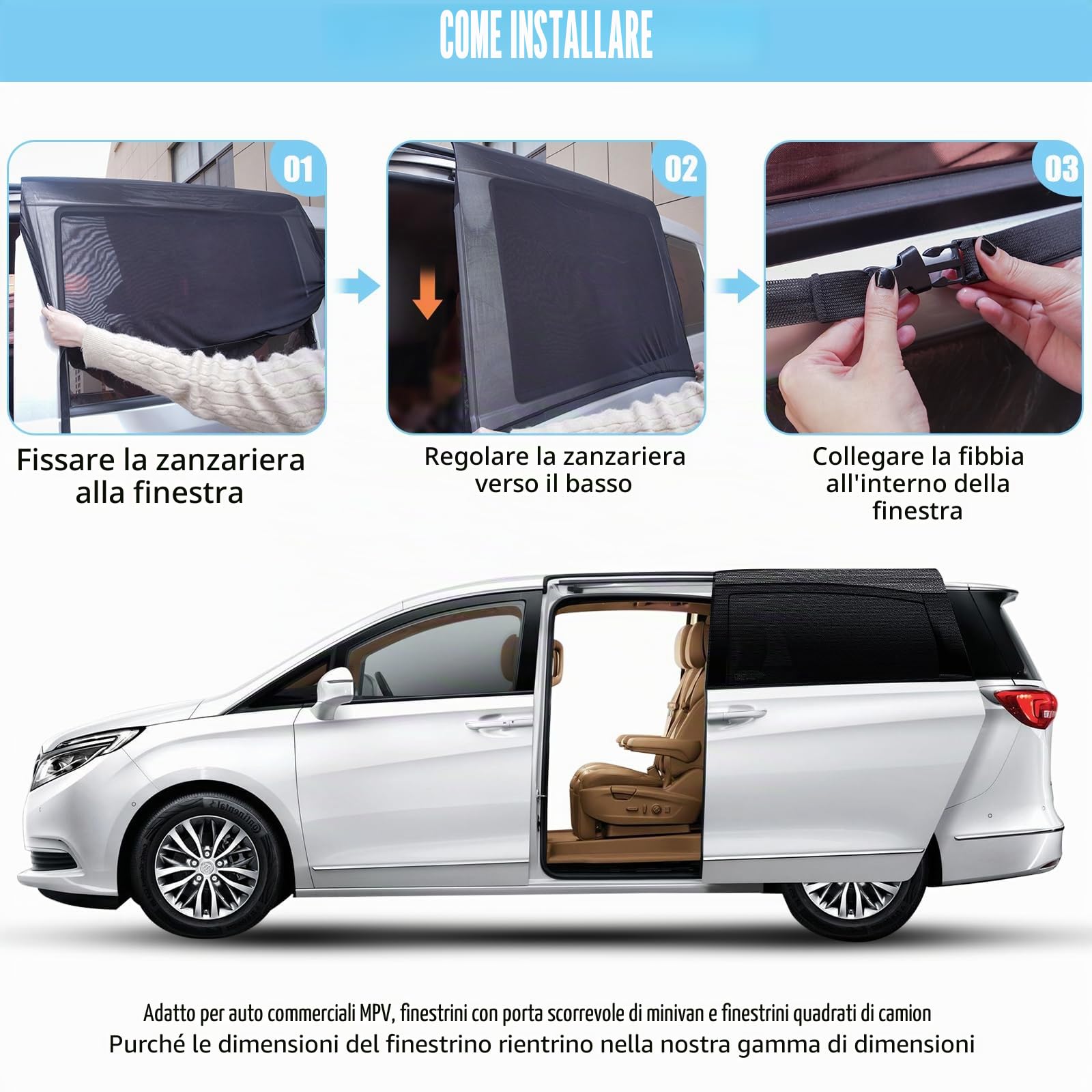 ZATOOTO Tendine Parasole Auto Per Porte Scorrevoli, Parasole Lunotto Posteriore Auto, Oscura Vetri Auto Per MPV, 2 Pezzi
