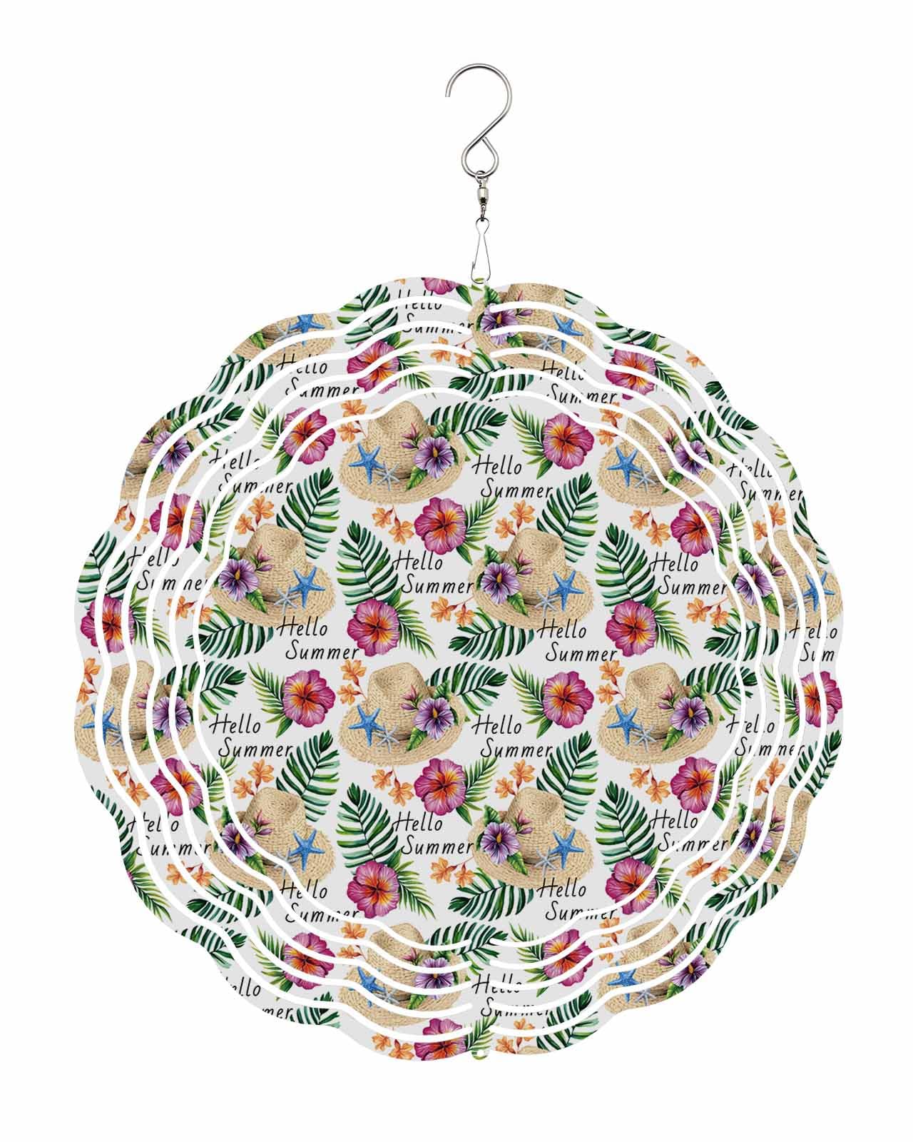 Summer Wind Spinners, Tropical Plants Palm Leaf Flower Hanging Wind Spinners for Yard and Garden 3D Stainless Steel Metal Sculptures Crafts Ornaments 8 Inch