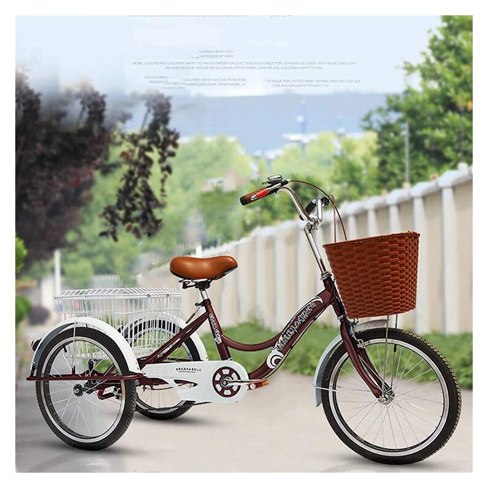 Tricicli di carico per adulti, bici da cruc, triciclo per adulti, pedale di manodopera da 50,8 cm con sedile regolabile, bicicletta a 3 ruote con cestino per la spesa, Lights Bell for Men