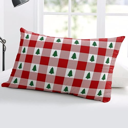 Miniatura 5 de T&H XHome Fundas de almohada de 16 x 24 pulgadas, diseño de árbol de Navidad, diseño de búfalo rojo, fundas de almohada de microfibra suave