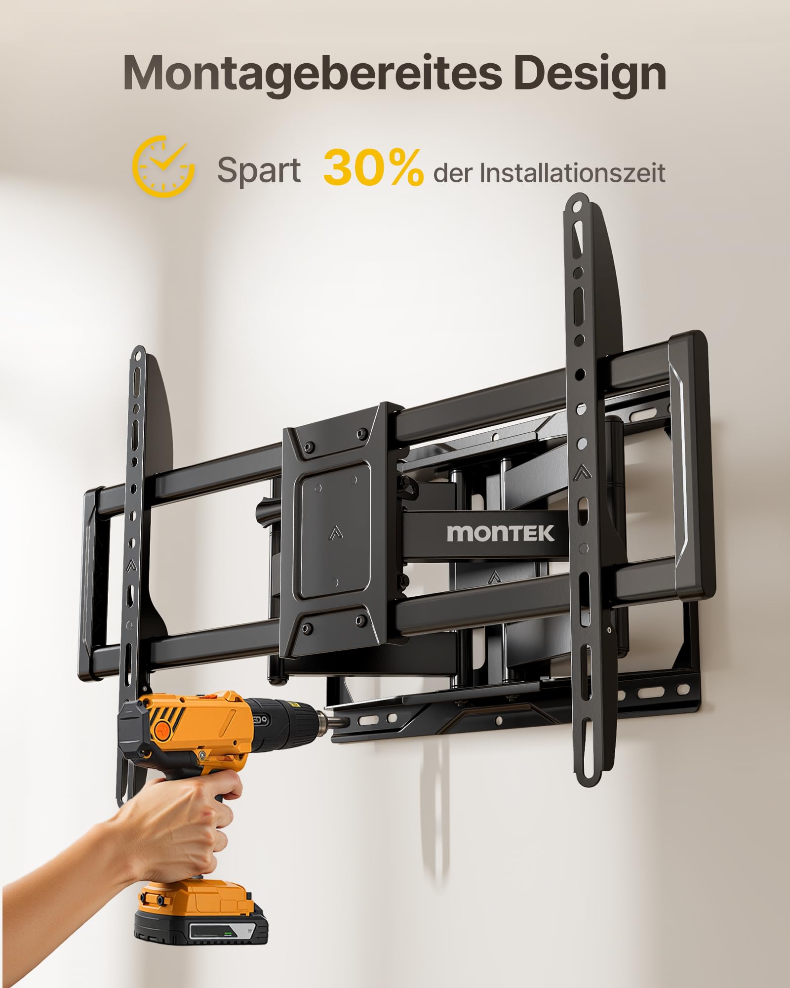 monTEK Vollbewegliche TV Wandhalterung für 37–90 Zoll Fernseher bis 75 kg | Werkzeuglose Neigung, Schwenkbar Wandhalterung Fernseher mit Doppelten Gelenkarmen, Ausziehbar, Stabile, Max. VESA 600x400 mm