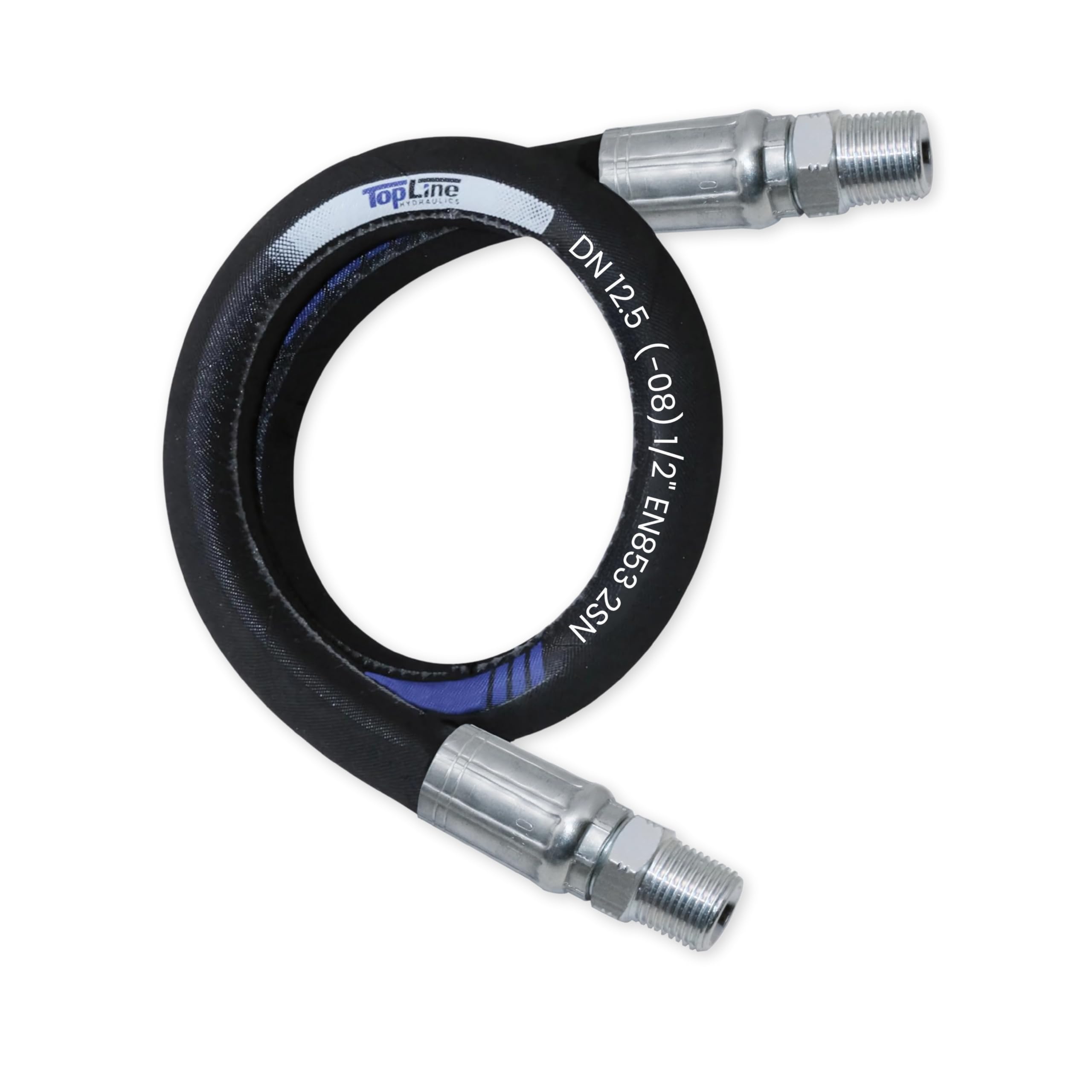 Tl Topline Men's Black 1/2" Hydraulic Hose Assembly 48 Inches – Npt X Npt, 5,220 Psi, Sae 100 R2at, 2-Wire Braided, Oil-Resistant Rubber, Heavy-Duty High-Pressure Line | Model Hfr208-081M-081M-48