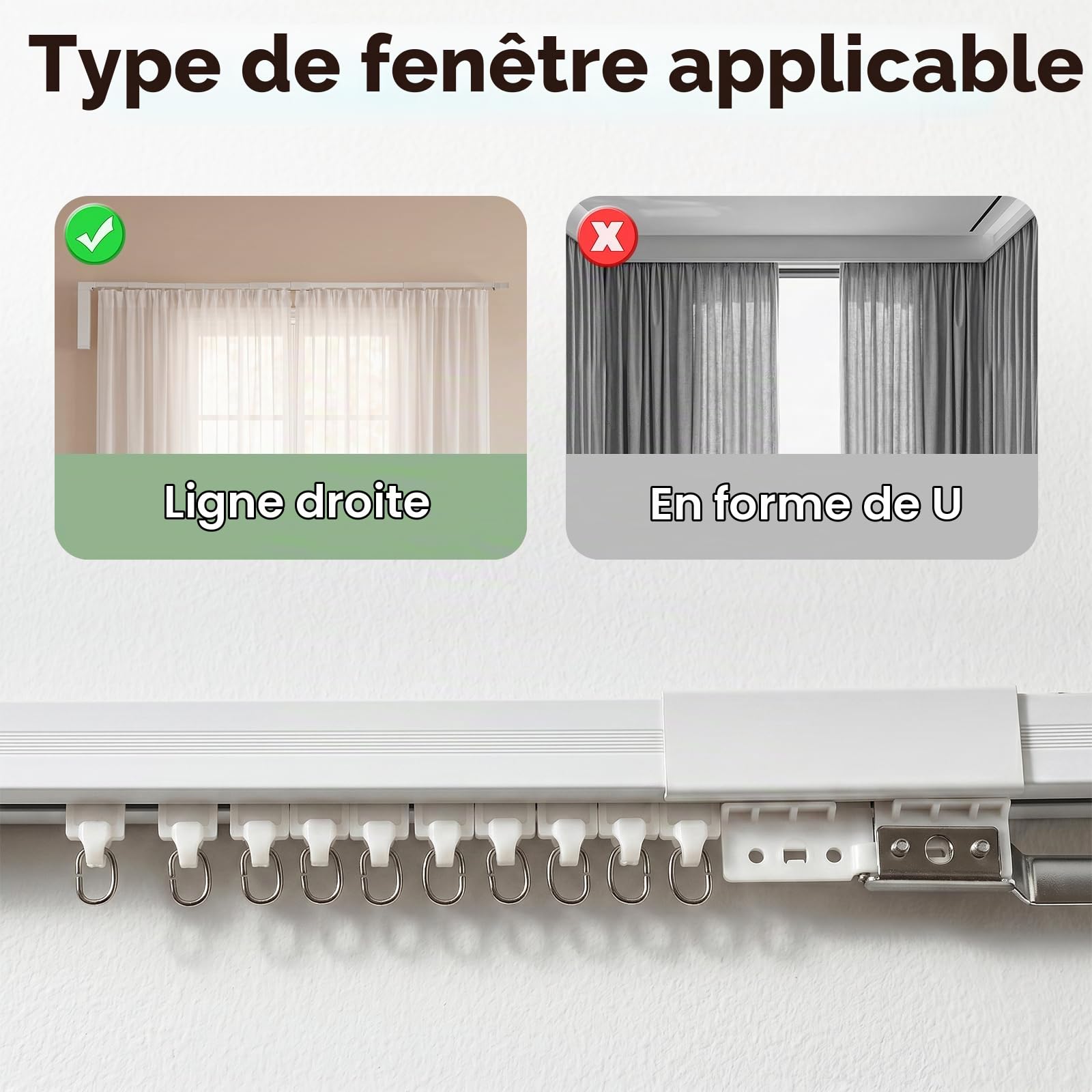 Smart Rail de rideau électrique, motorisé, avec application et télécommande, ouverture automatique avec minuterie, commande vocale WiFi pour bricolage, application 2,16 à 4,2 m, montage au plafond