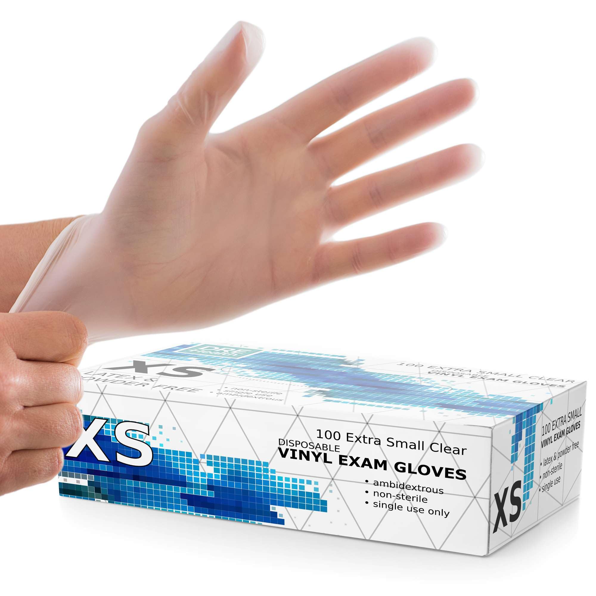 Powder Free Disposable Gloves X Small -100 Pack -Clear Vinyl Medical Exam Gloves