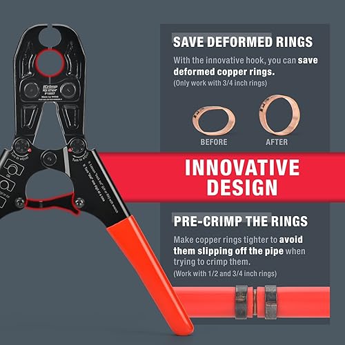 Miniatura 5 de iCrimp - Herramienta de prensado de tubos Pex de 12 y 34 pulgadas para anillo de cobre con calibre cumple con la norma ASTM 1807, fabricada por IWISS