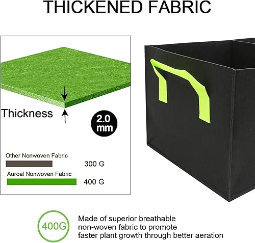 Miniatura 3 de Auroal Bolsas de cultivo de plantas, paquete de 2 malos de plantación elevados de tela, bolsa de cultivo rectangular de 3 agujeros, 15 galones,