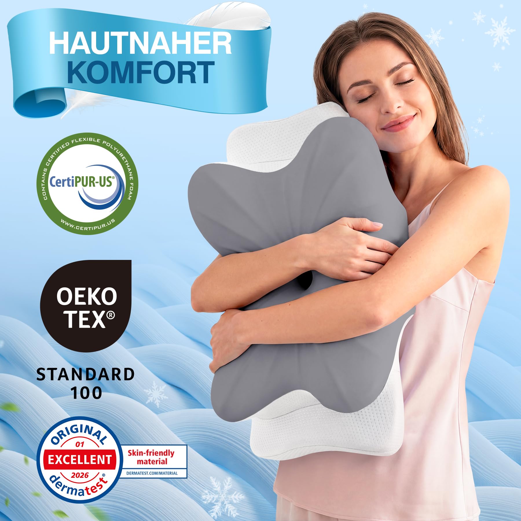 Nackenkissen Kopfkissen, Memory Foam Kissen, Nackenstützkissen, Ergonomisches Kopfkissen, Pillow Kissen für Seiten, Rücken & Bauchschläfer Hochwertiges Design