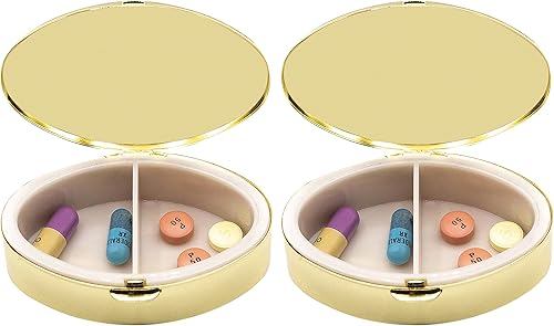 Miniatura 4 de Juego de 2 pastilleros y organizador de bolsillo ovalado con compartimentos dobles (celosía dorada)