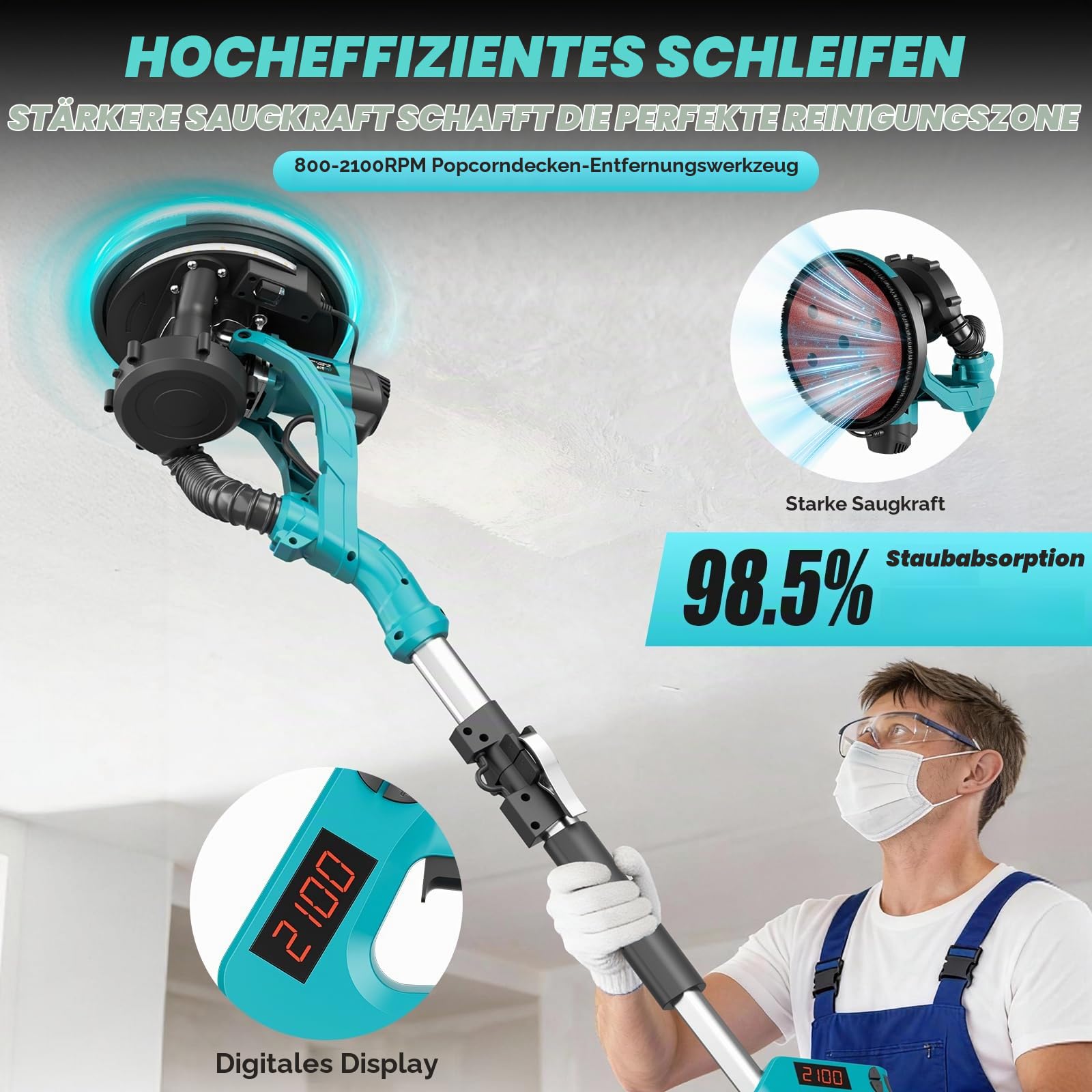 Bluebow Trockenbauschleifer mit Integriertem Staubsauger für Wand Decken