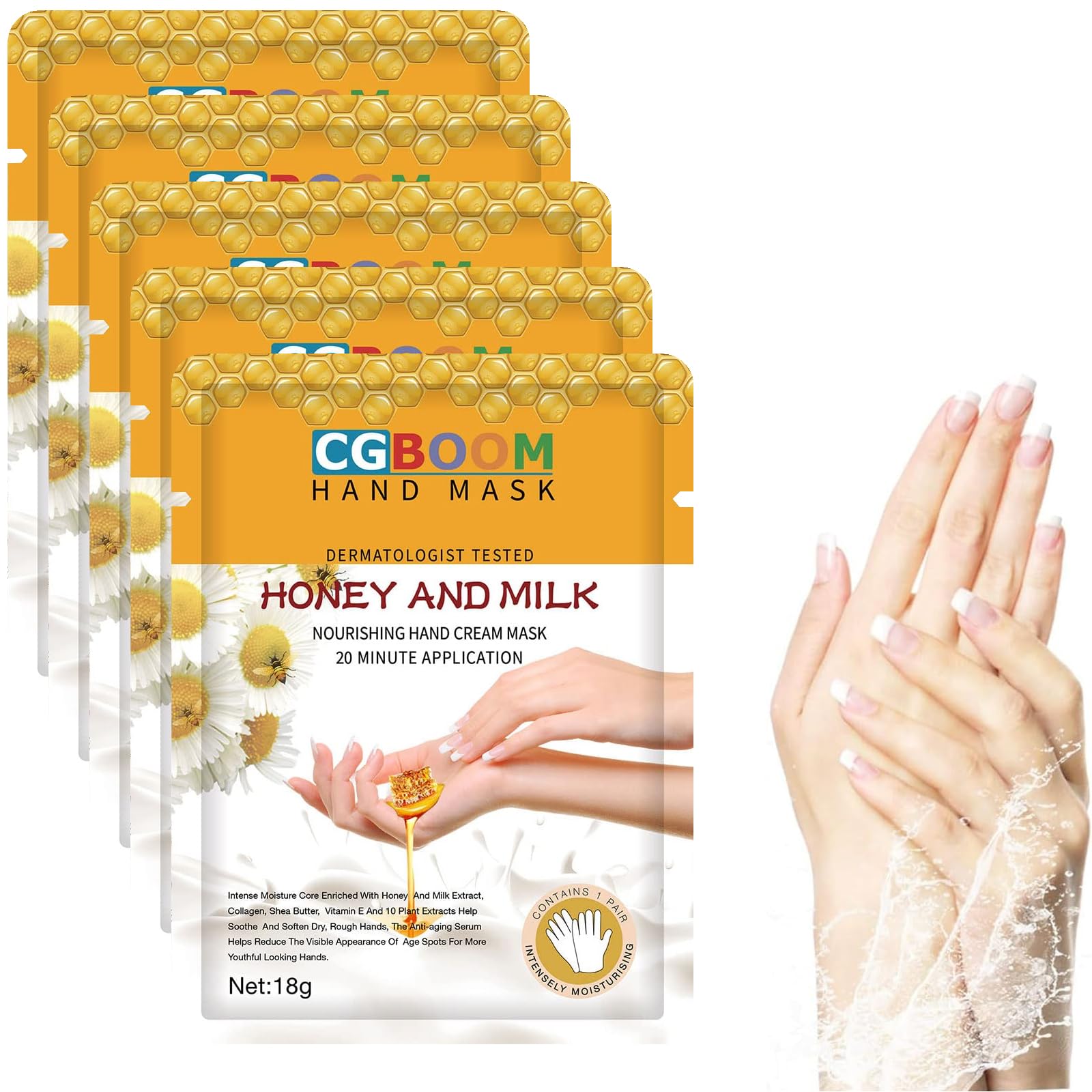5 pack Hand Mask Moisturizing Glove, Hand Peel Mask Exfoliating Gloves, Hand Repair Glove for Dry Hands Treatment, Remove Dead Skin, Rough Skin, purple Honey Milk