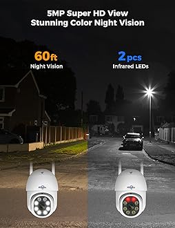 Hiseeu Wireless Security Camera System 5MP PTZ Camer Bullut Camera, Cloro Night Vision 8ps with 3TB HDD 12'' NVR Monitor, WK-8HBC45-CT