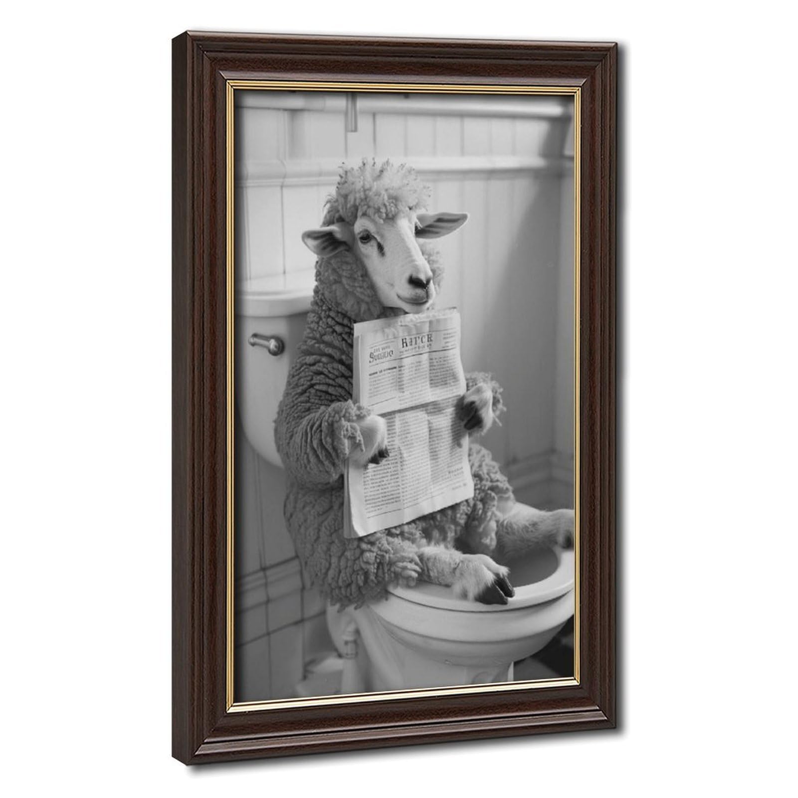 Sheep On Toilet Humorous Animal Art Canvas Poster for Bedroom Decor Gift