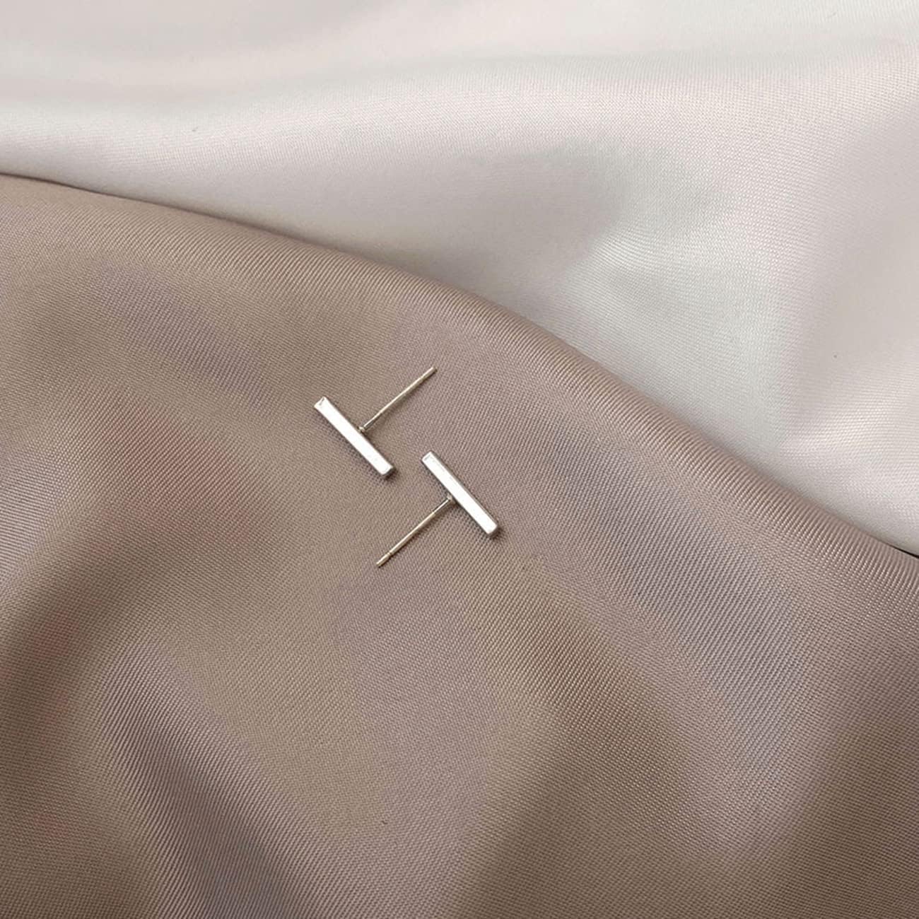 2 Pair Black Silver Bar Stud Earrings for Women Men Small Stud Earring Set - Image 7