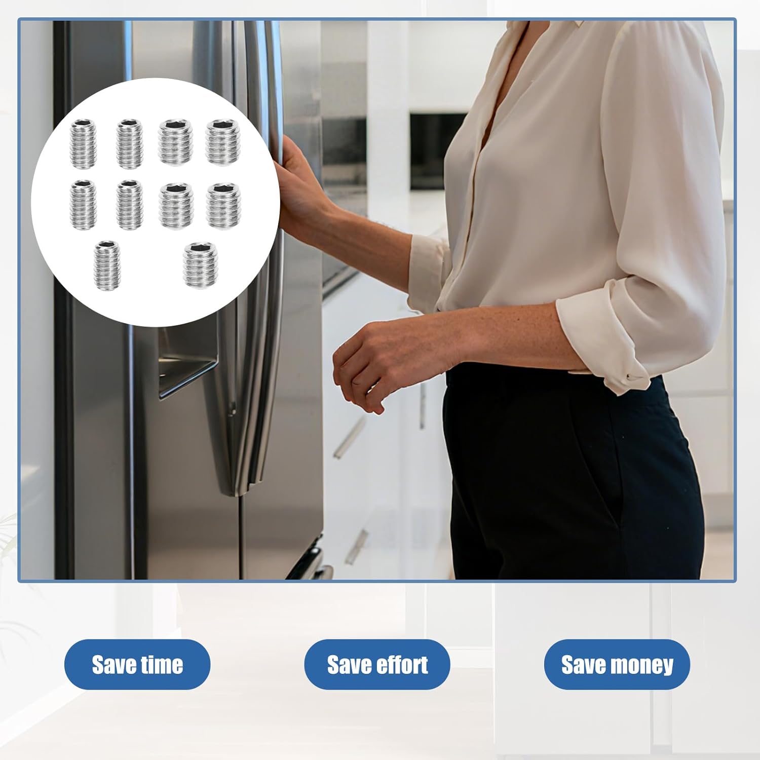 10pcs Refrigerator Freezer Door Handle Screws, Stainless Steel Premium Freezer Door Handle Parts with Hexagonal Wrench for Most Refrigerators W11366418 W10010140 AP6888139 & WPW10010140