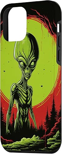 Vista 29 de iPhone 13 Pro Max Cute Green Alien Head UFO Space Face Alien Case