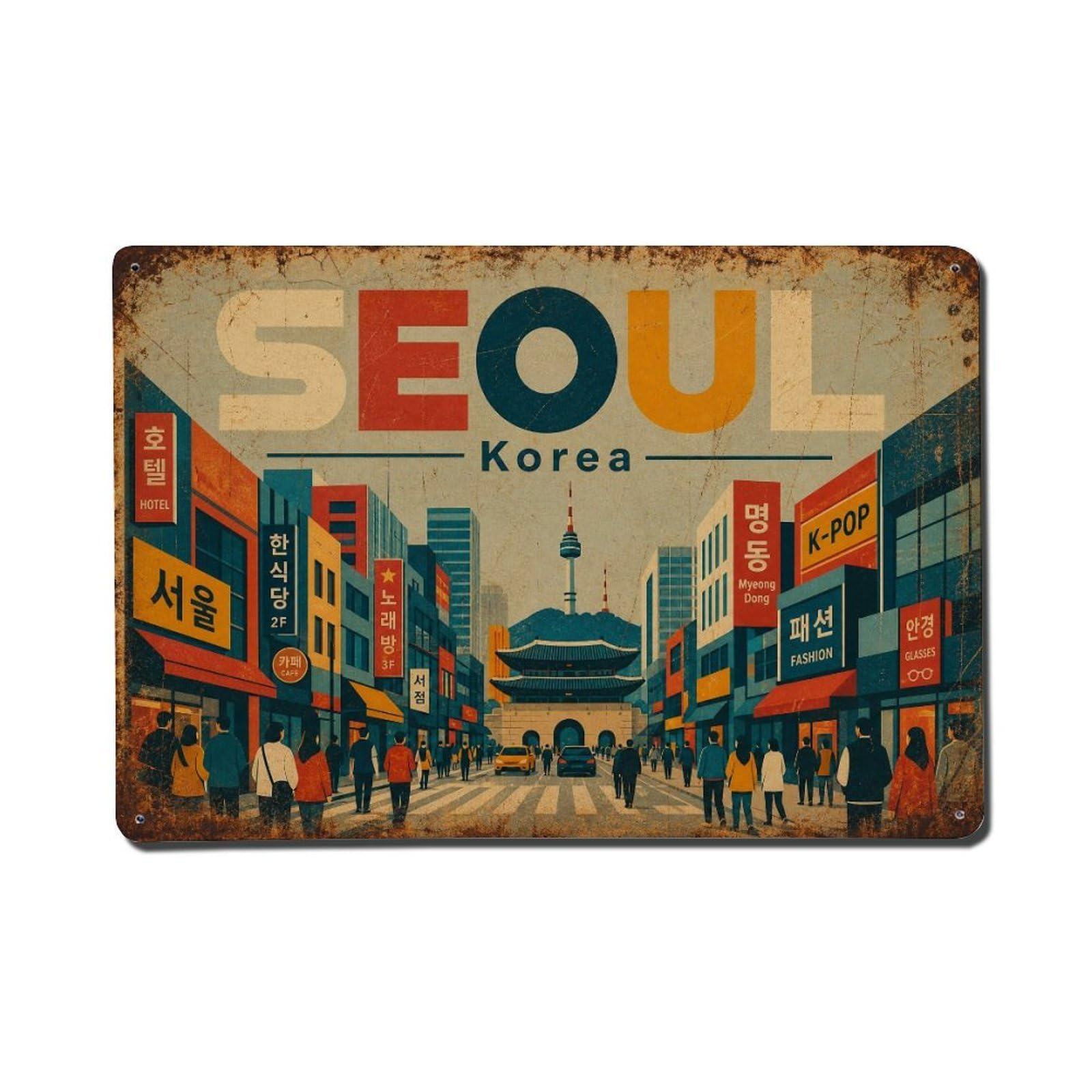 Seoul South Korea City Streets Landmark Regional Travel Metal Tin Sign